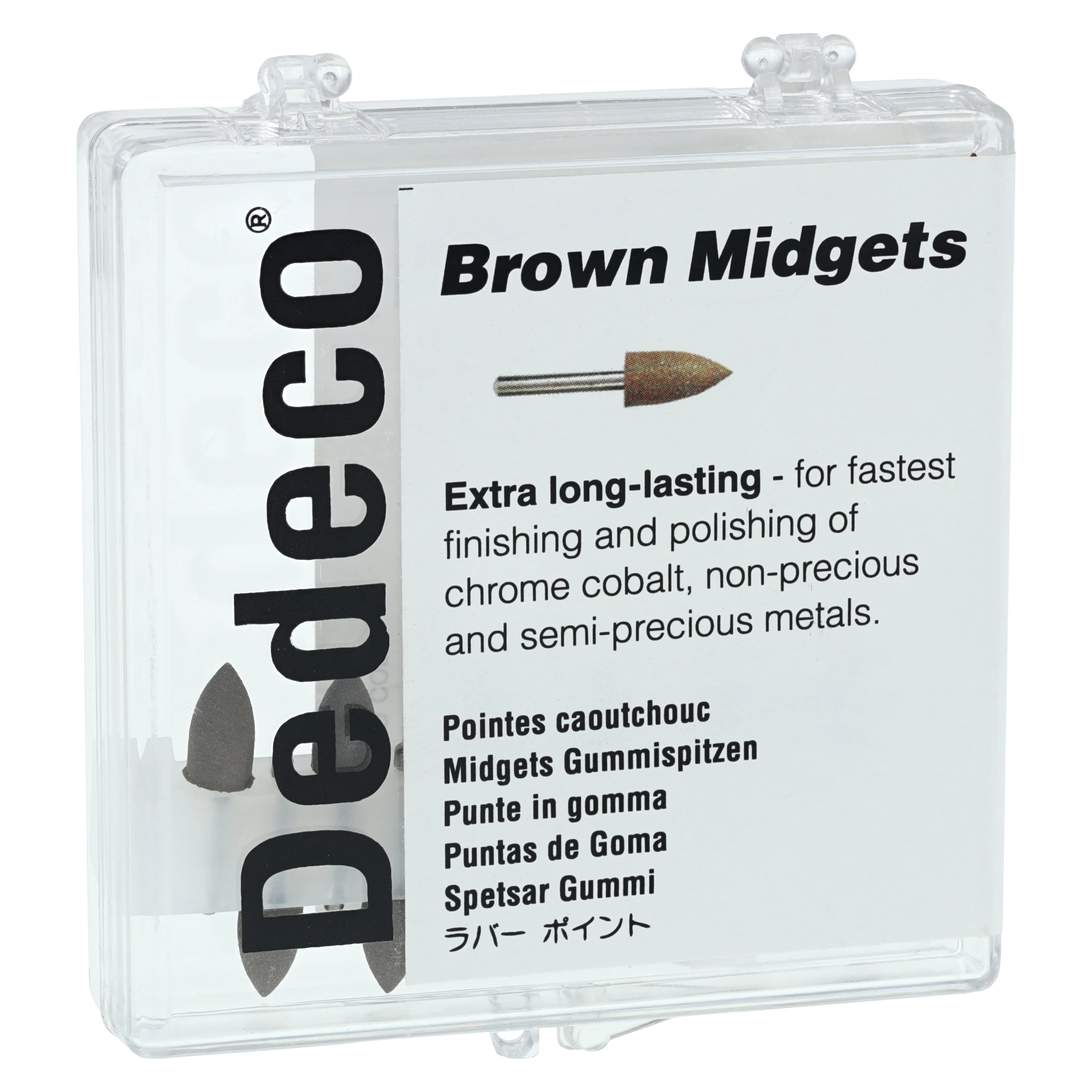 Dedeco Classic Midget Rubber Polisher, Brown, Shape #15, FG 1/16" Shank, Extra Long-Lasting, 12/Box, 4882 - Midgets Classic Rubber Polishers - Image 1