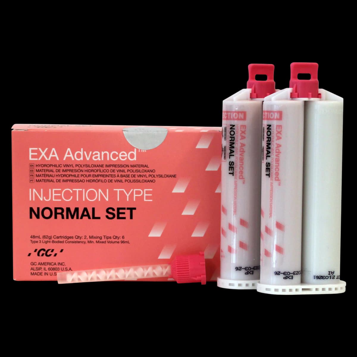 GC America EXA Advanced VPS Injection Impression Material, Normal Set, Light Body, 48 mL Cartridges, 2/Pk, 137119 - EXA Advanced VPS 48mL Injection Normal-Set 2/Pk - Image 1
