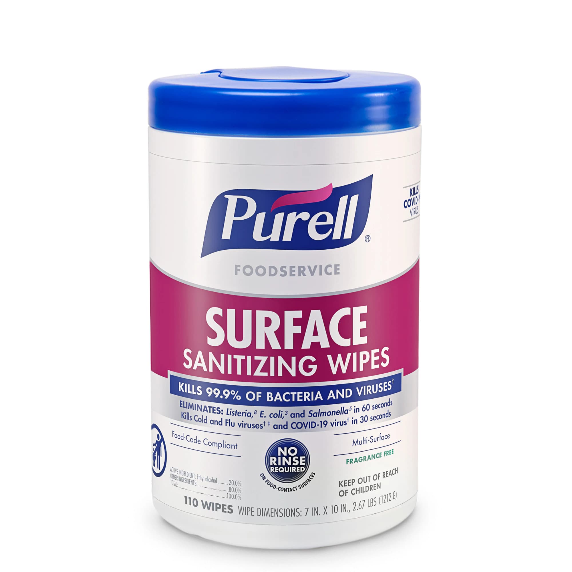 PURELL Foodservice Surface Sanitizing Wipes, 7 in x 10 in, 110/Case - PURELL Foodservice Surface Sanitizing Wipes - Image 1