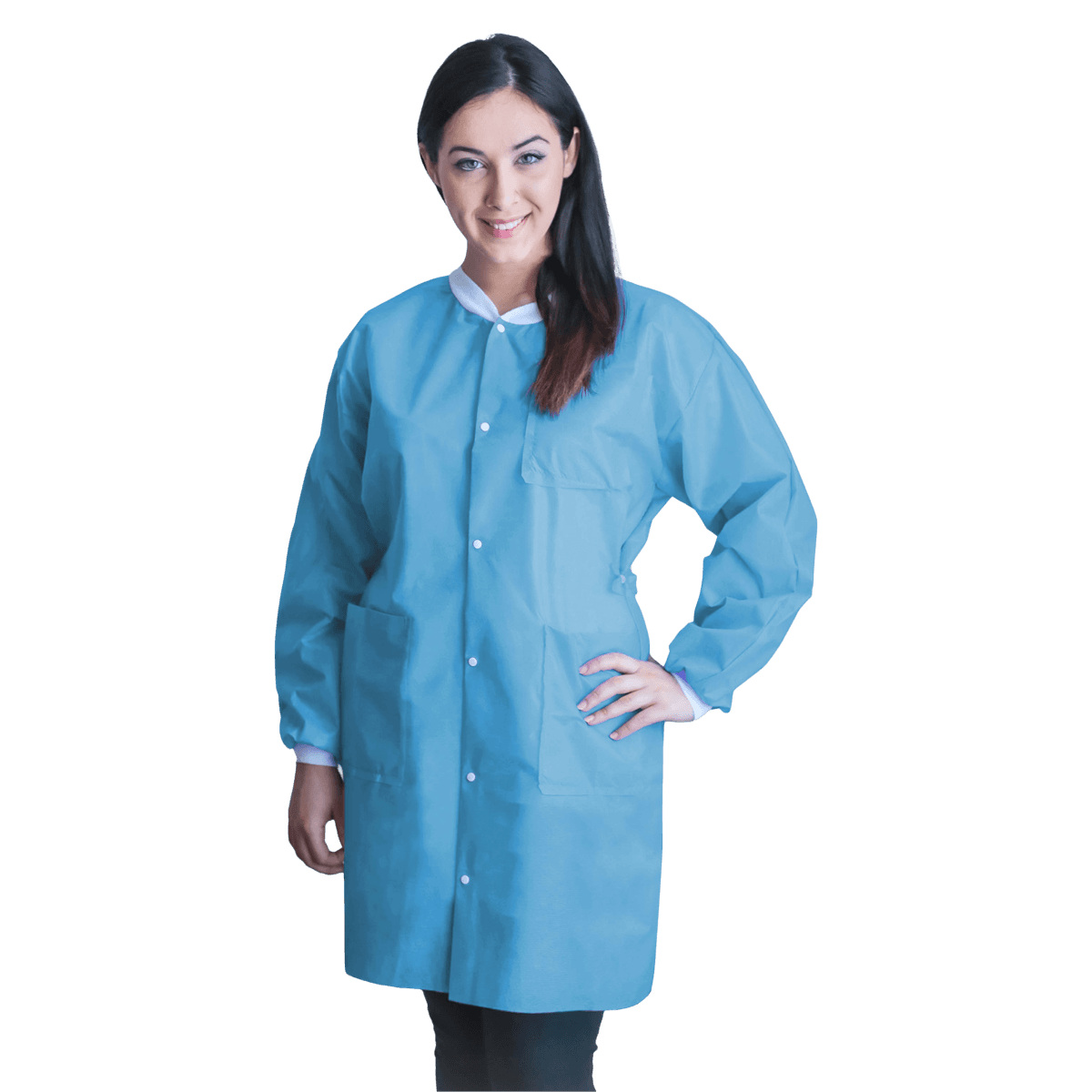 Dukal FitMe Lab Coat, Sky Blue, Small, 10/Pack, UGC-6601-S - FitMe Lab Coats - Image 1
