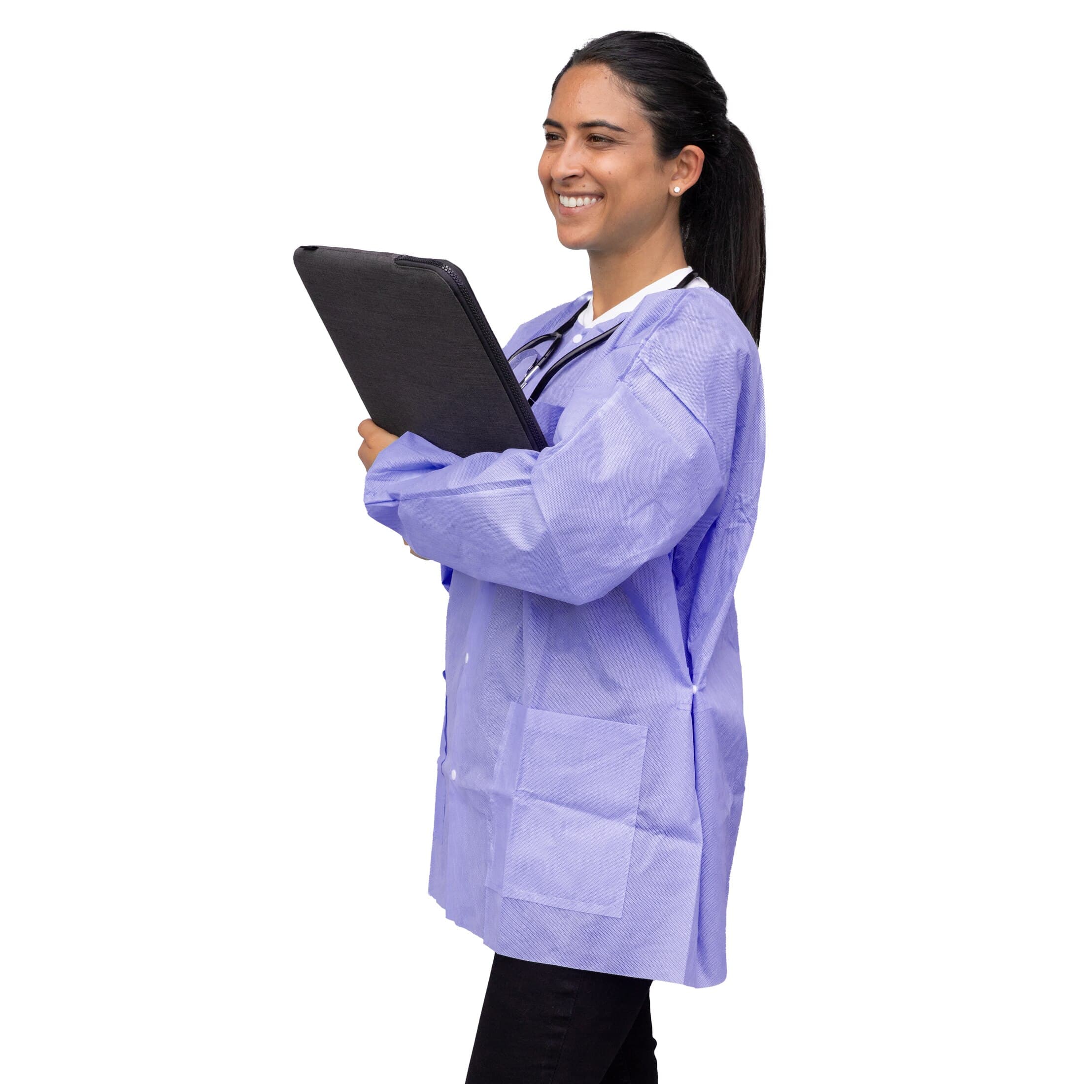 FitMe Disposable Lab Jacket, Purple, Small, 10/Bag, UGJ-6504-S thumbnail 3