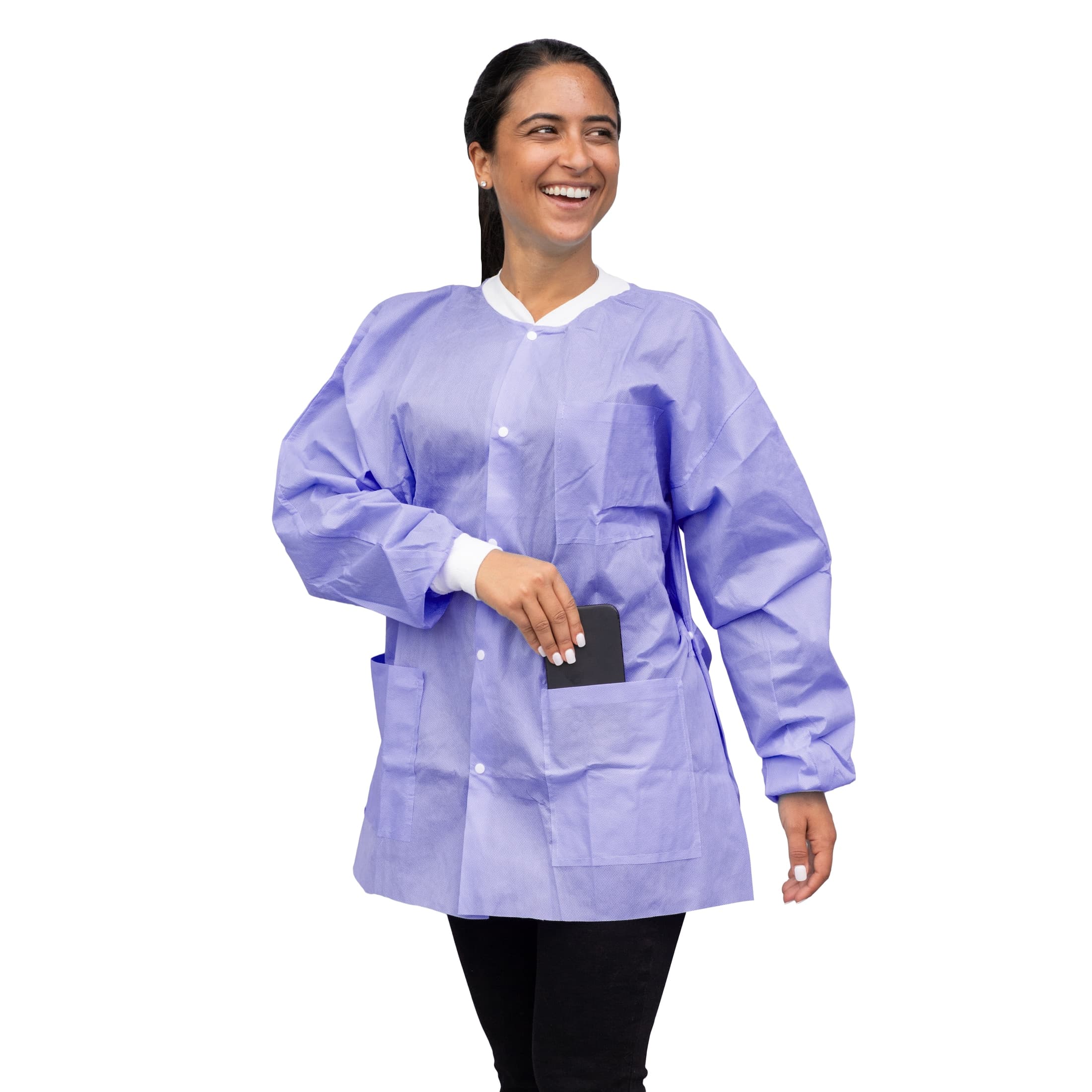 FitMe Disposable Lab Jacket, Purple, Small, 10/Bag, UGJ-6504-S - FitMe Lab Jackets - Image 1