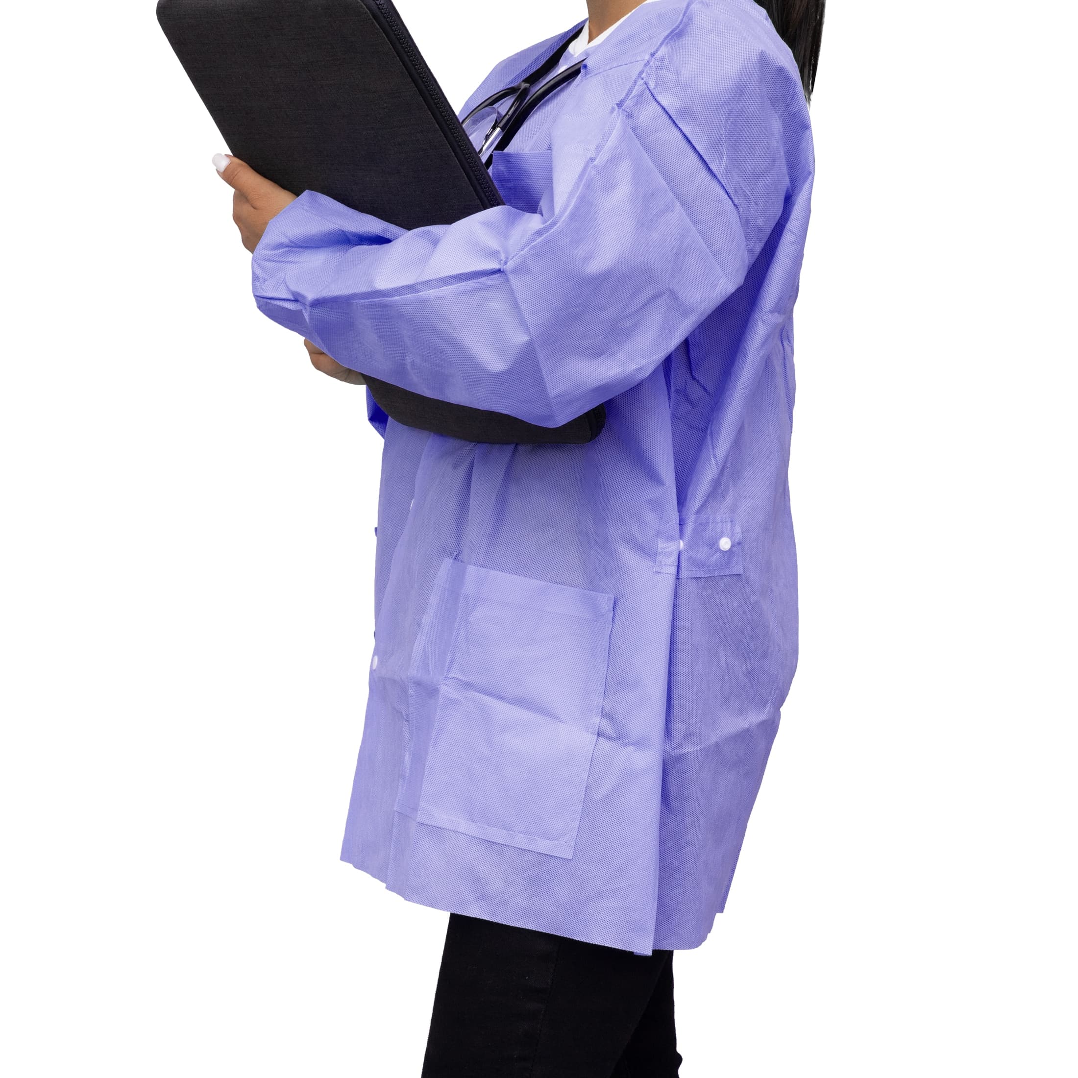FitMe Disposable Lab Jacket, Purple, Medium, 10/Bag, UGJ-6504-M thumbnail 6