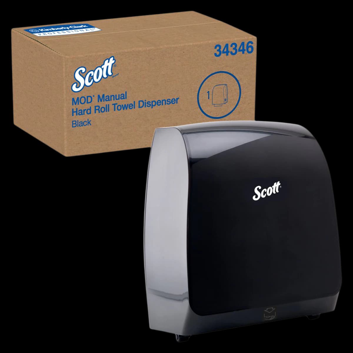 Scott Pro Paper Towel Dispenser, Black Plastic, Wall Mount, BlueCore Rolls, 12.66 x 16.44 x 9.18 in - Dispenser Towel BlueCore Black - Image 1