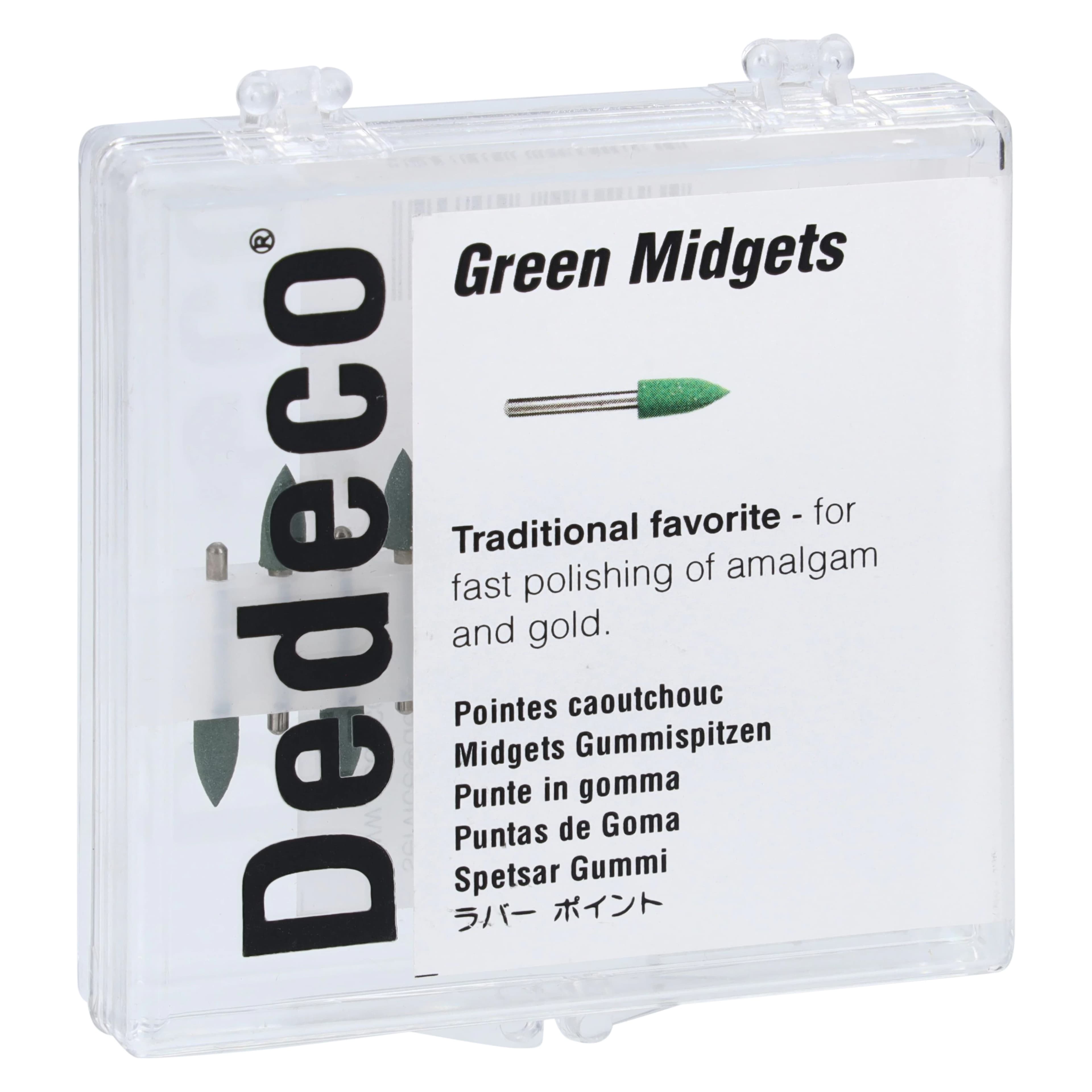 Dedeco Classic Midget Polisher, Green, Mini, FG (Friction Grip), 12/Box, 4580 - Green Midgets FG Mini 12/Bx - Image 1