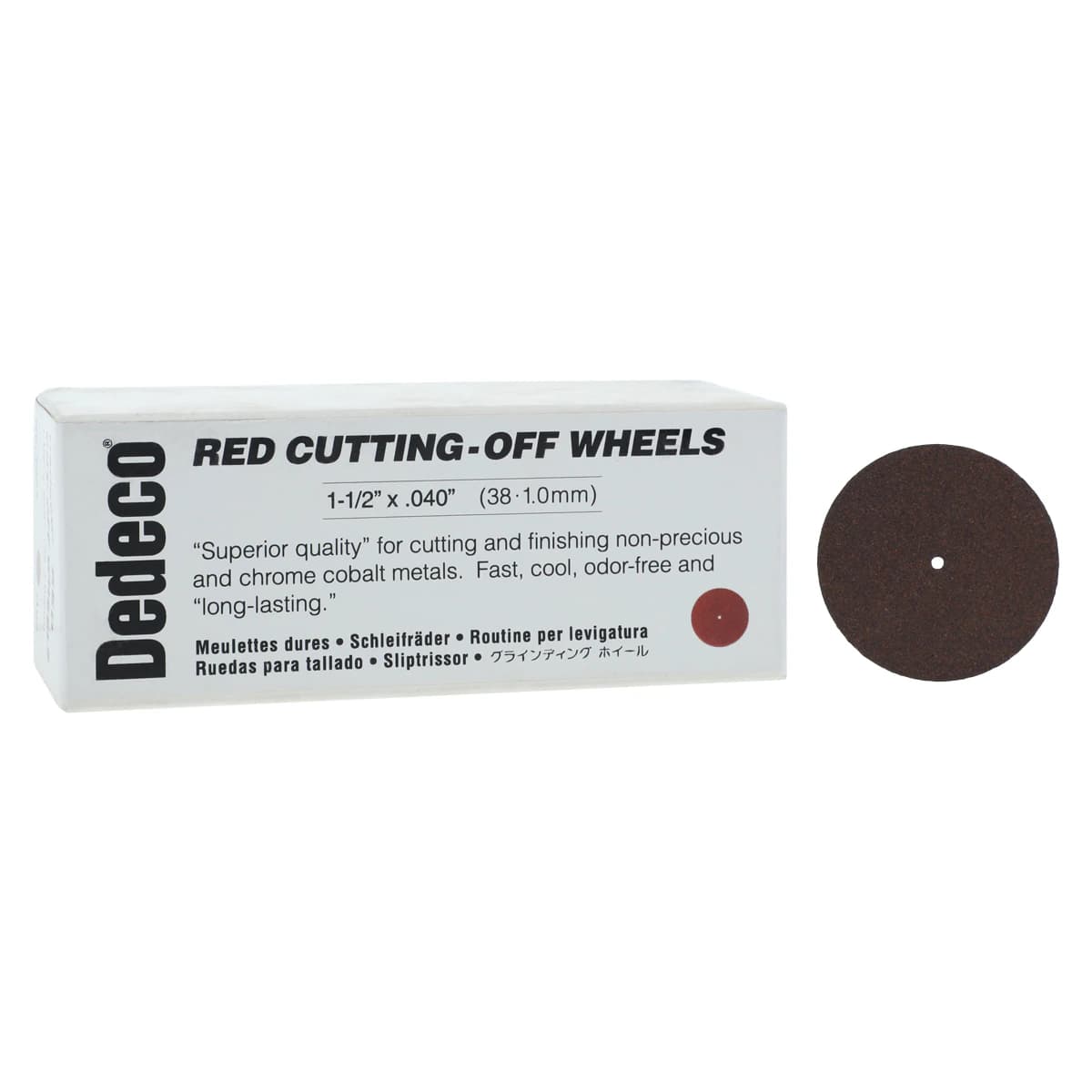 Dedeco Red Cut-Off Wheel, 1-1/2" x .040", Aluminum Oxide, 100/Box, #7024 - Grinding Wheel – Red, 100/Pkg - 1-1/2" x .040" - Image 1