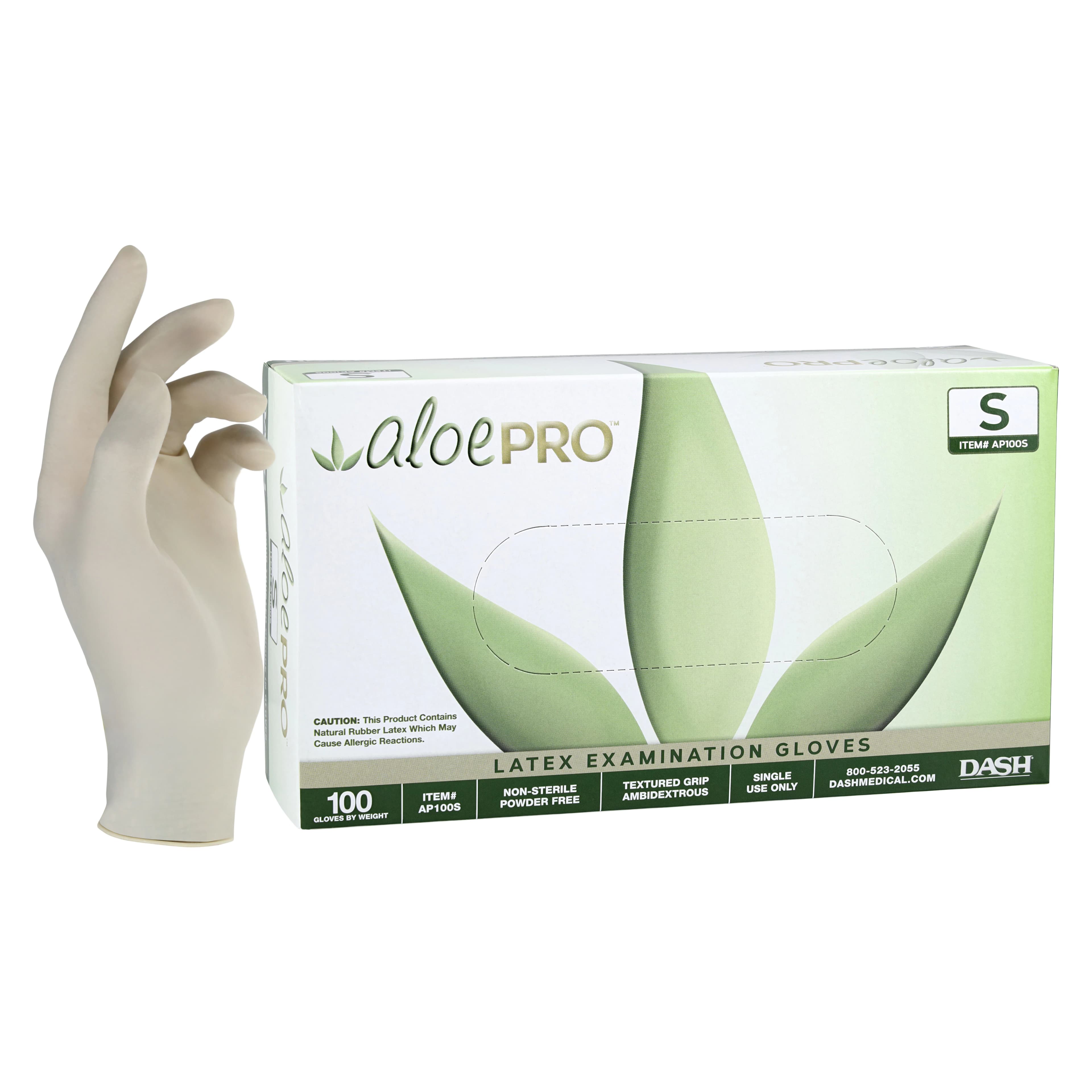 AloePRO Latex Examination Gloves, Powder-Free, Textured, Non-Sterile, Small, Natural, 100/Box, AP100S - AloePro Synthetic Exam Gloves, Powder-Free, Latex, Small, 100/Box, AP100S - Image 1