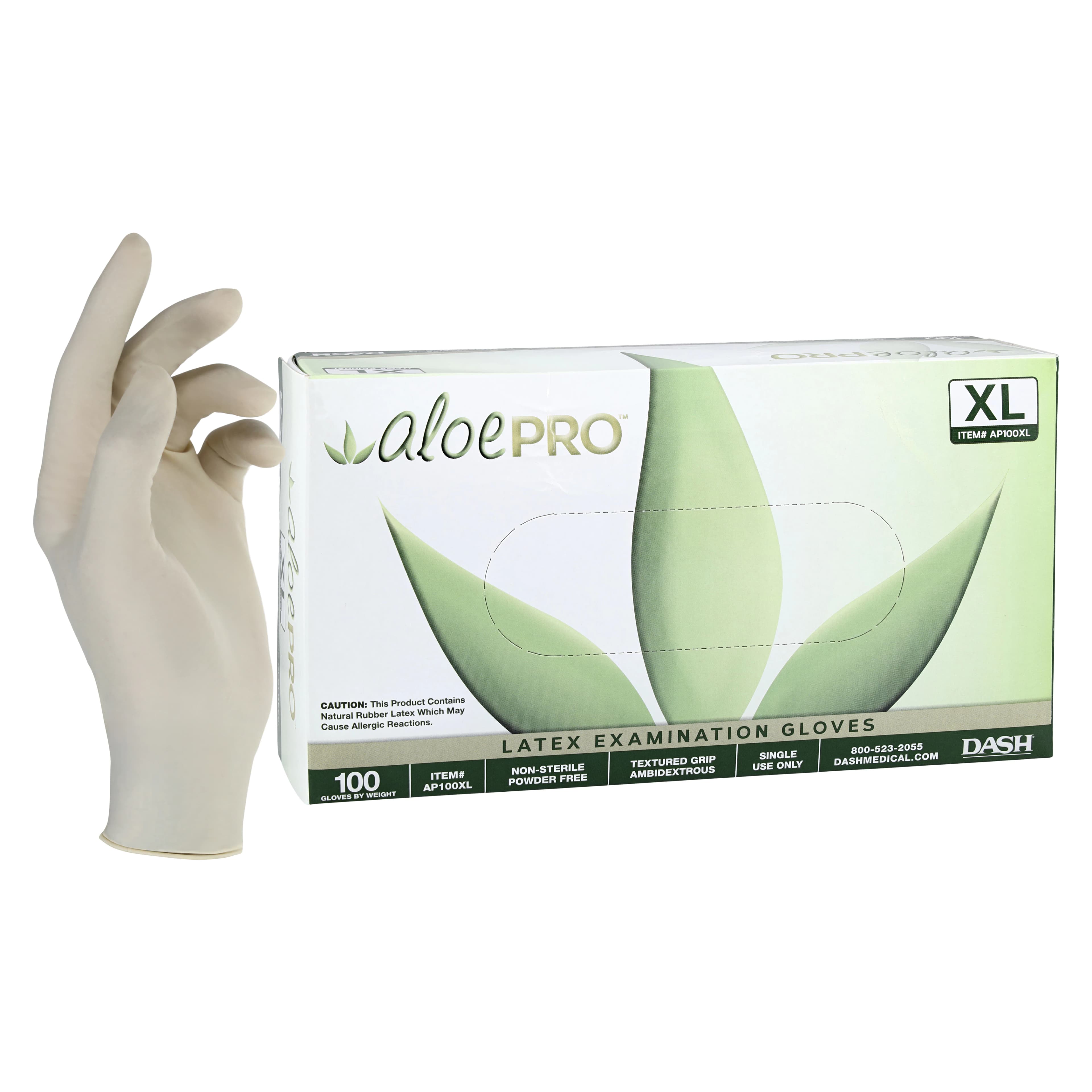 AloePRO™ Latex Examination Gloves, Powder Free, Textured, Extra Large, Natural, 100/Box, AP100XL - AloePRO™ Latex Examination Gloves – Powder Free, Textured, 100/Box, 10 Boxes/Case - Extra Large - Image 1