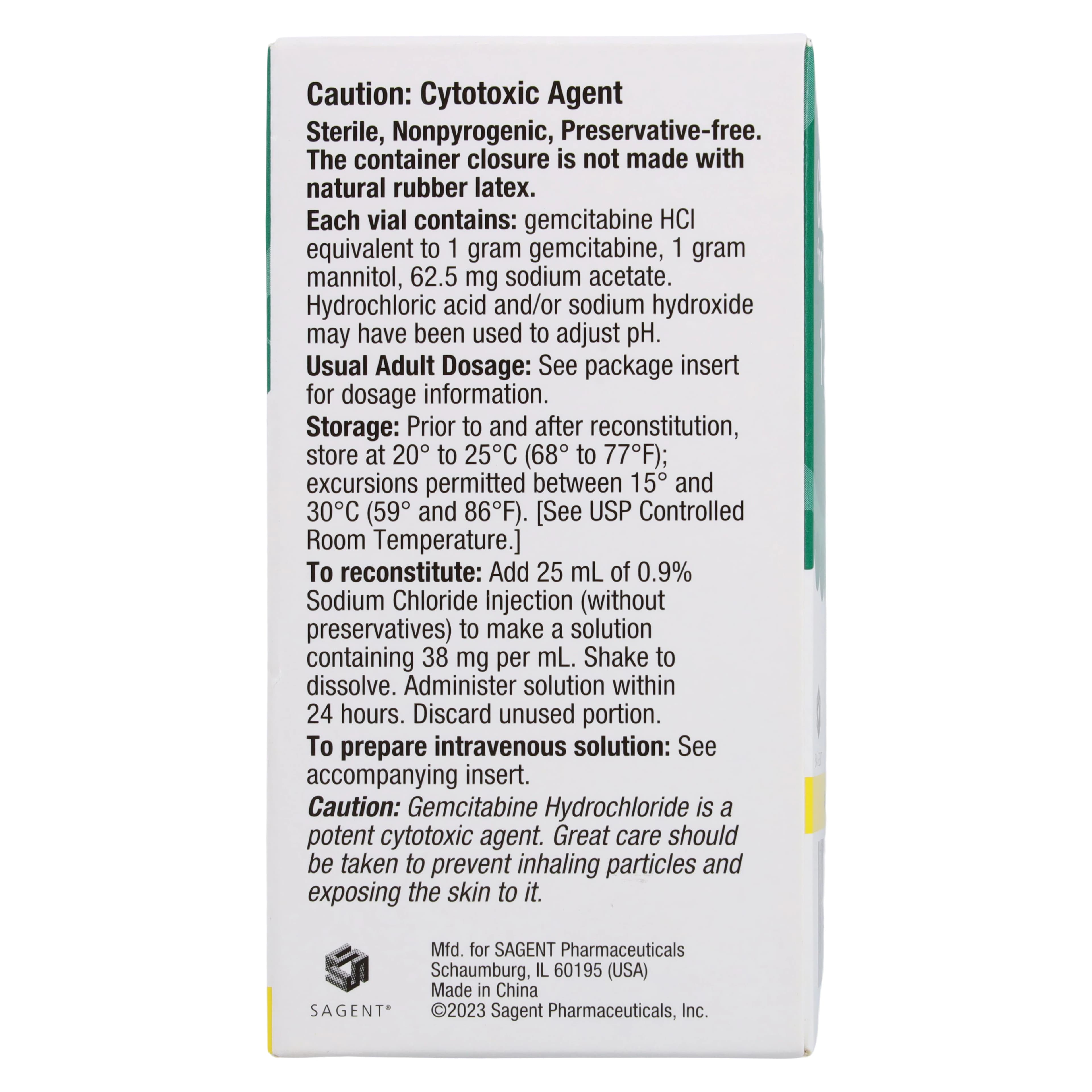 Gemcitabine HCl for Injection, 1 g/vial, Lyophilized Powder, Single-Dose Vial, 50 mL, Sagent Pharmaceuticals thumbnail 5