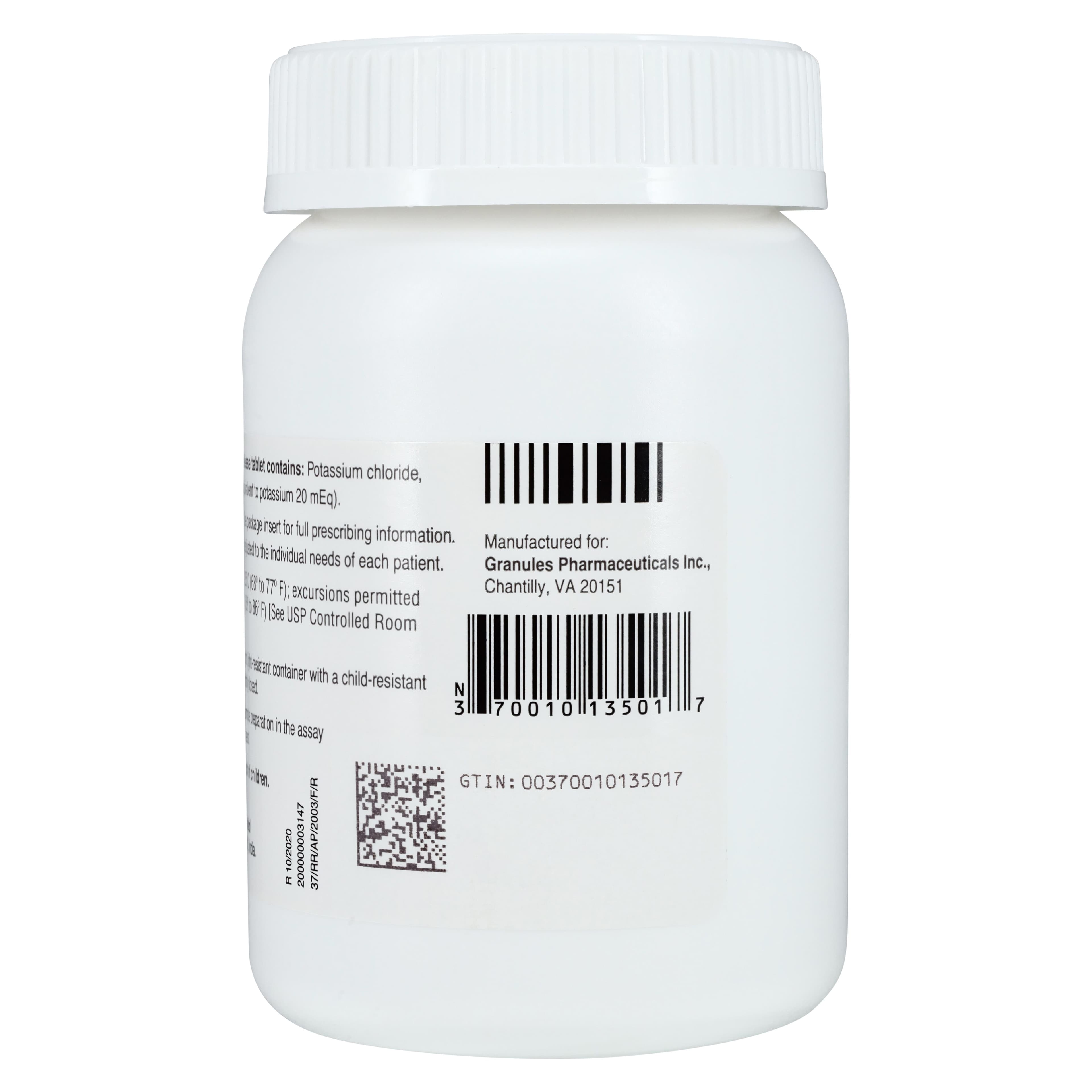 Potassium Chloride ER Tablets, 20mEq, 100/Bottle thumbnail 3