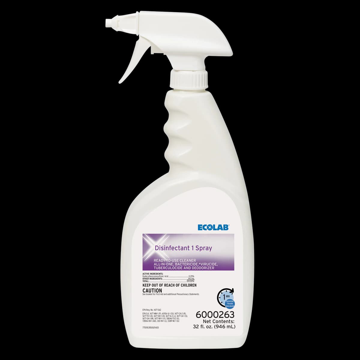 Ecolab Disinfectant 1 Spray, 32 oz Spray Bottle, Ready-To-Use, Hospital Grade Disinfectant Cleaner - Disinfectant 1 Spray, 32 oz Bottle - Disinfectant 1 Spray, 32 oz Bottle - Image 1