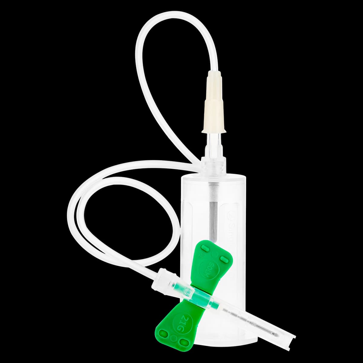 Sol-Millennium Medical Winged Blood Collection Needle, 21G x 1-3/4", Green Safety Shield, 25/Box - Winged Blood Coll 12" Tub&Hld - Image 1
