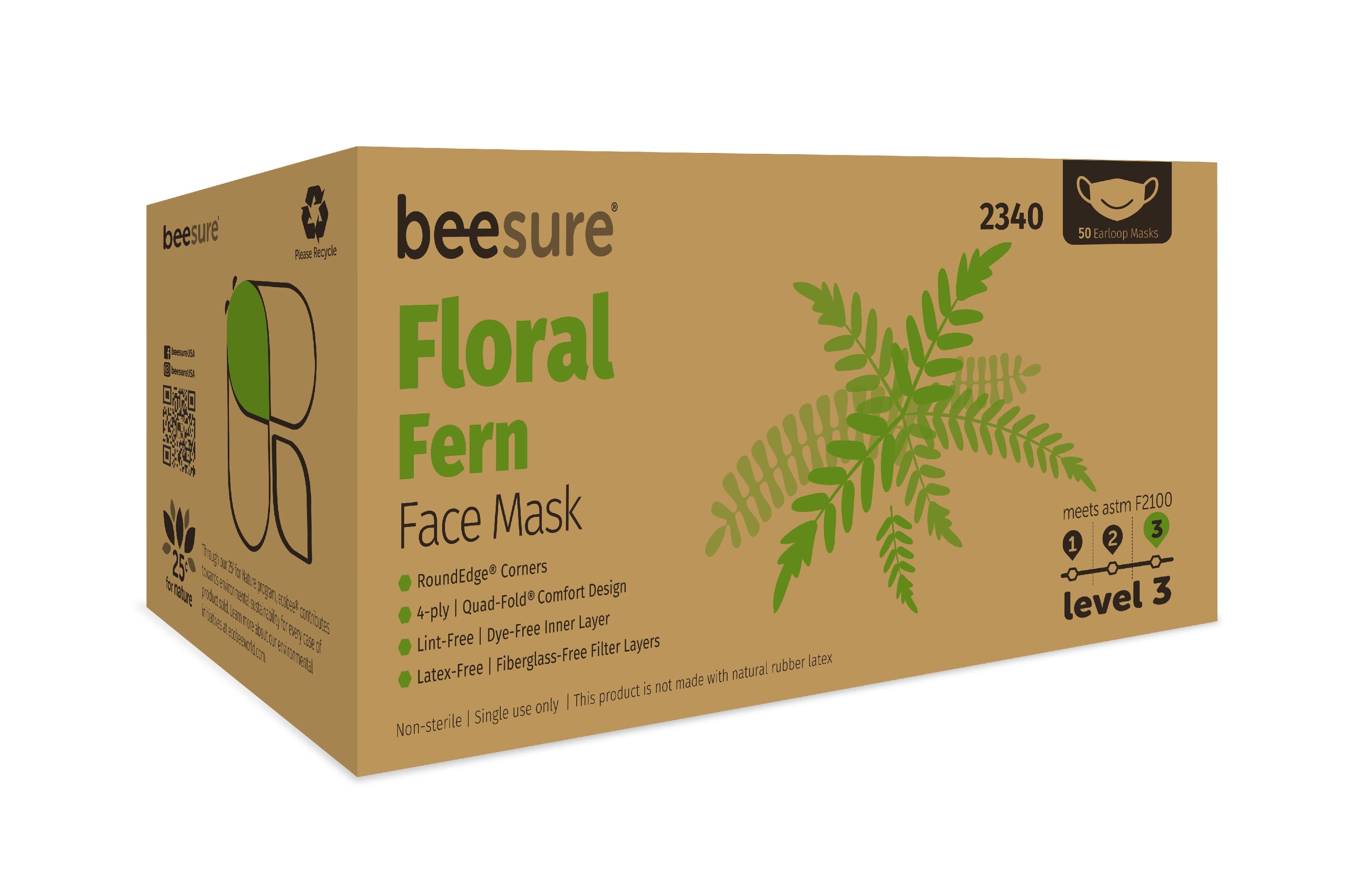 BeeSure Floral Earloop Face Mask, ASTM Level 3, Plumeria Blue, 50/Box, BE2310 thumbnail 5