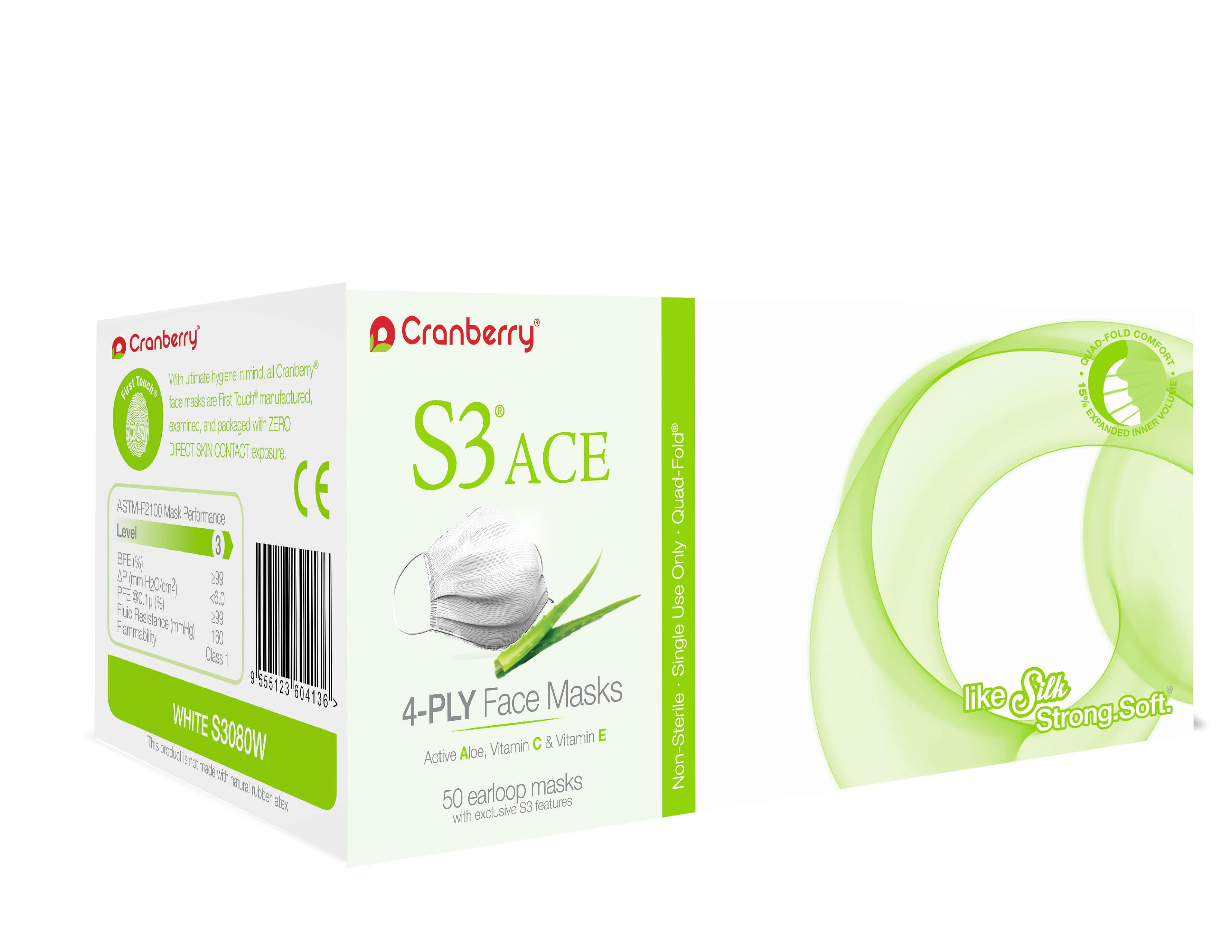 Cranberry S3 ACE Level 3 Earloop Face Mask, Blue, 50/Box, S3080B thumbnail 4