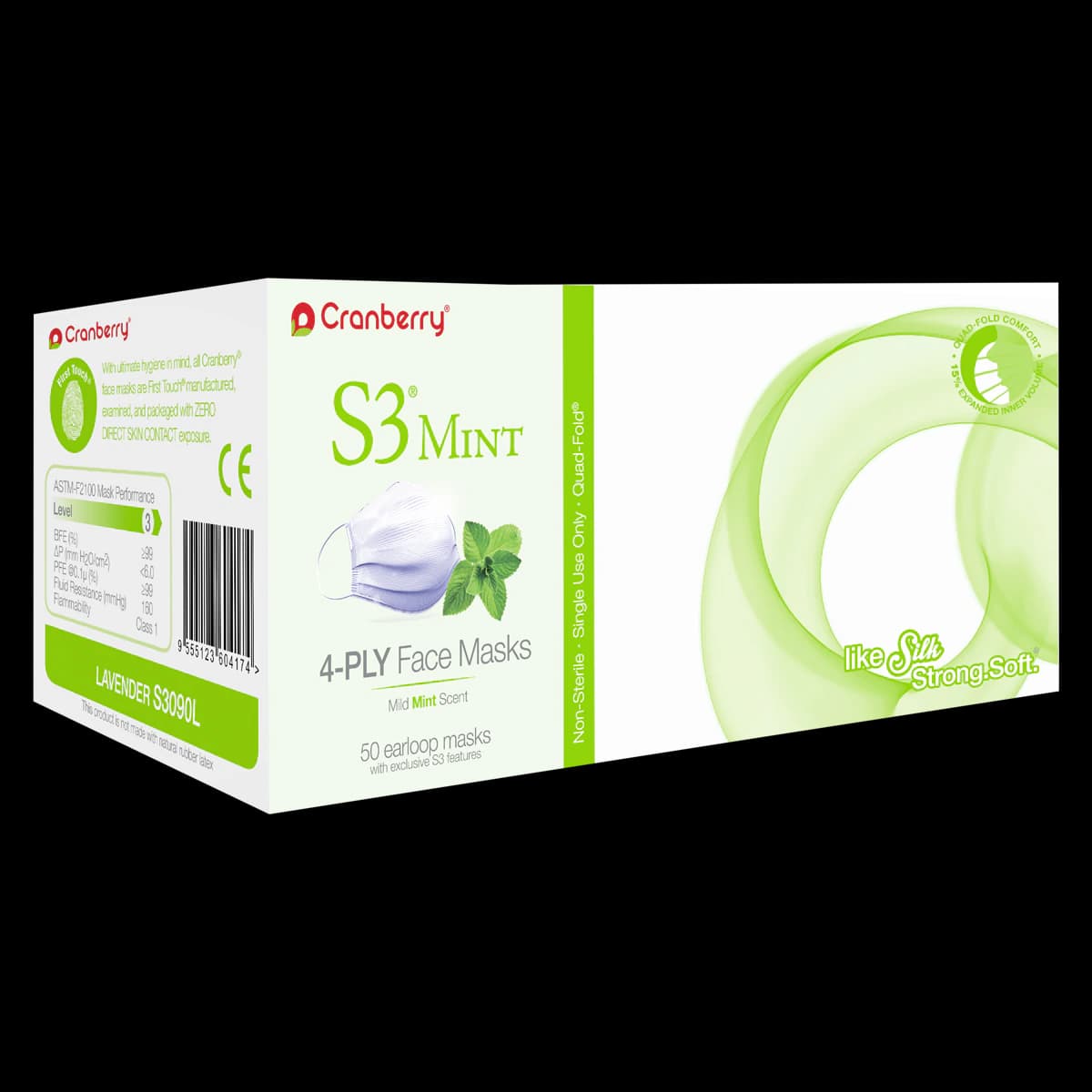 Cranberry S3 Mint Earloop Face Mask, ASTM Level 3, Blue, 50/Box, S3090B thumbnail 3