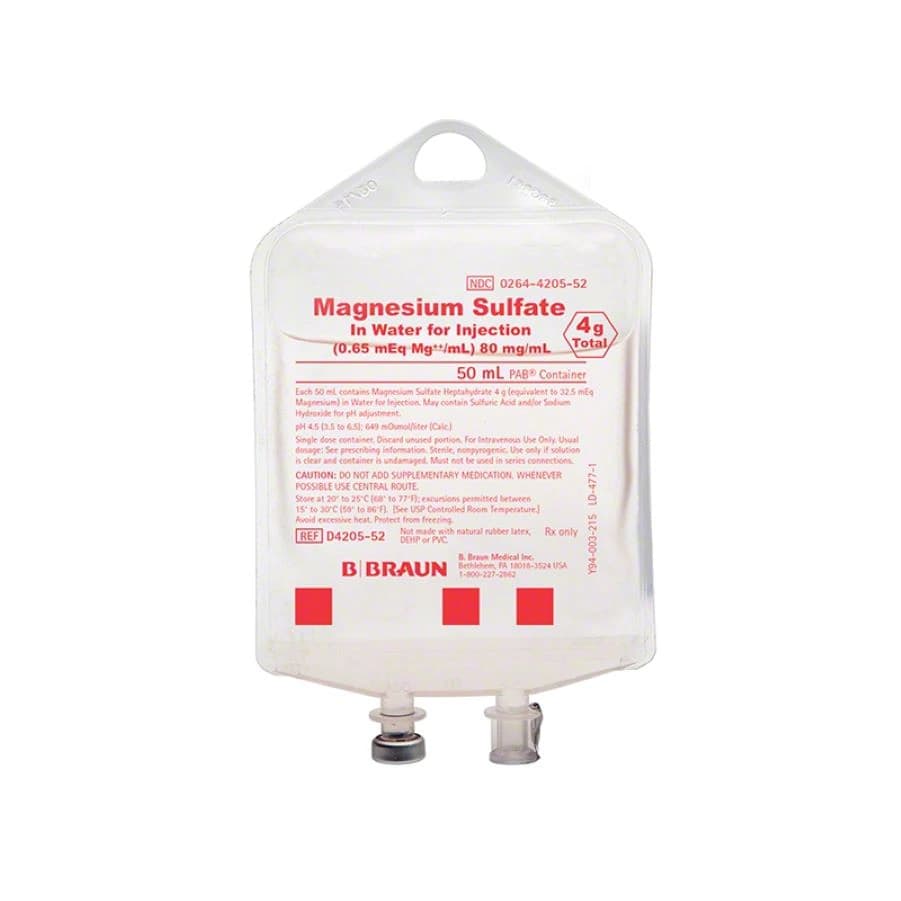 B. Braun Magnesium Sulfate in Water Injection, 40 mg/mL, 4 g/100 mL IV Bag, 24/Case - Magnesium Sulf Inj Bag 100mL - Image 1