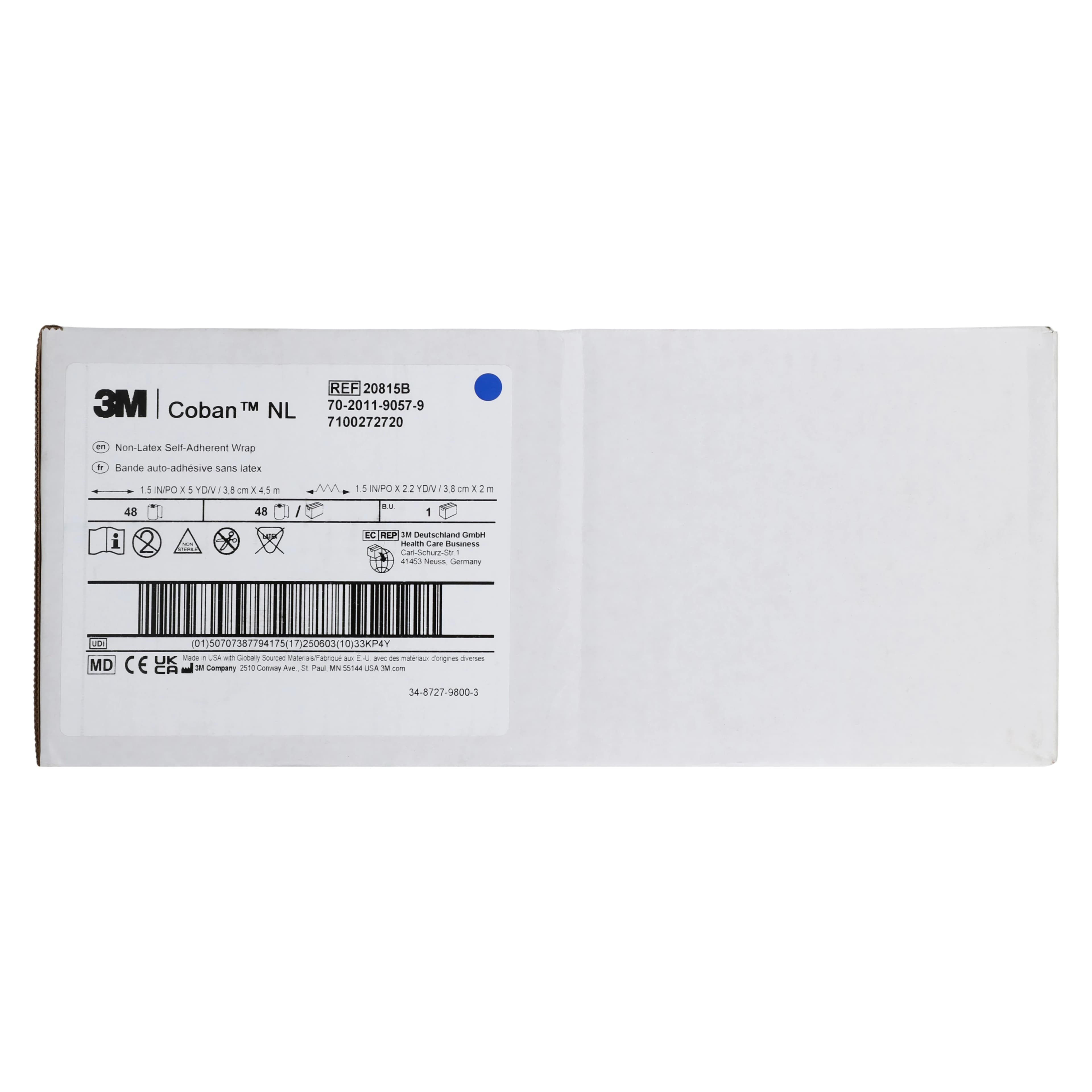 3M Coban LF Self-Adherent Wrap Bandage, 1.5" x 5 yd, Blue, Non-Sterile, 48/Case thumbnail 3