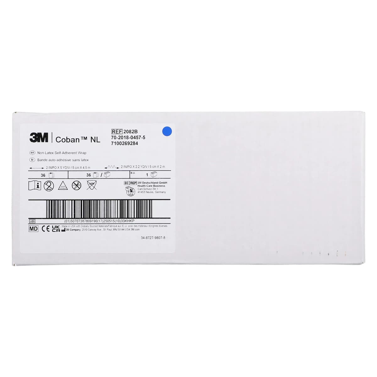 3M Coban LF Self-Adherent Wrap Bandage, 2" x 5 yd, Blue, Non-Sterile, 36/Case thumbnail 3