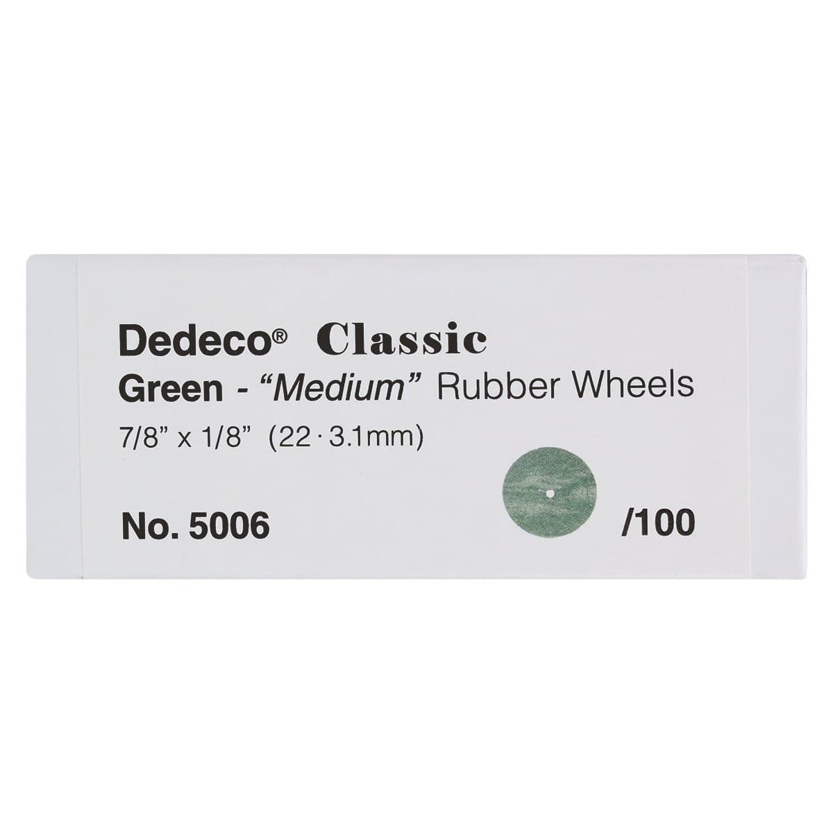 Dedeco Classic Green Medium Rubber Polishing Wheel, 7/8" x 1/8", Square Edge, Aluminum Oxide, 100/Box, 5006 thumbnail 6