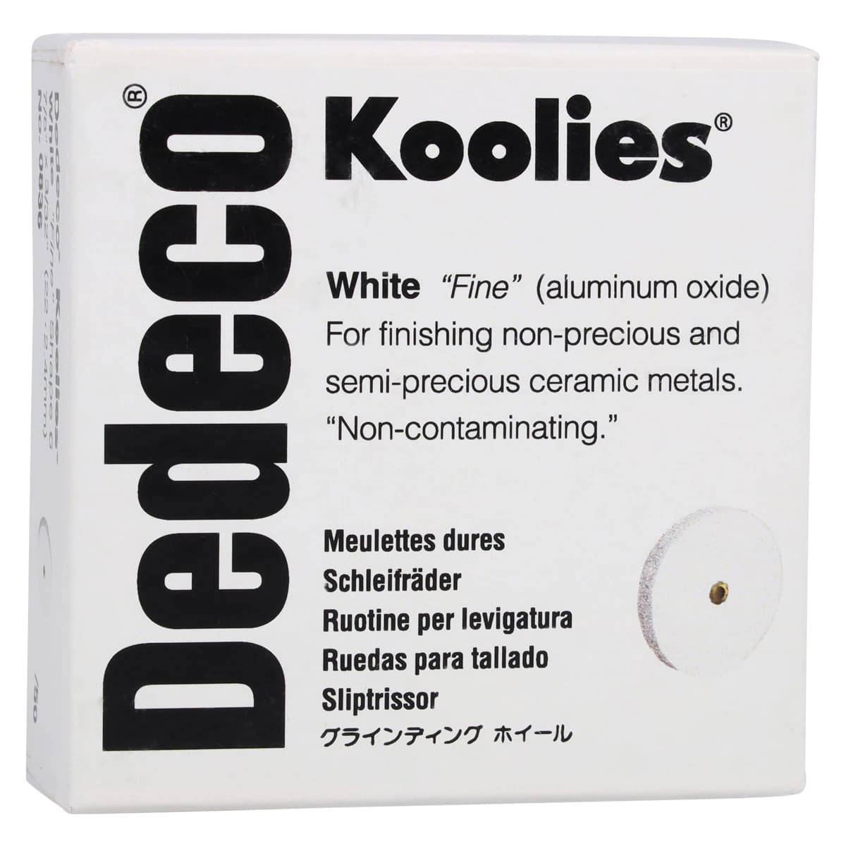 Dedeco Koolies White #6 Grinding Wheel, Fine Aluminum Oxide, 7/8" x 3/32", 50/Box - Koolies White Shape-6 7/8''X3/32'' 50/Bx - Image 1
