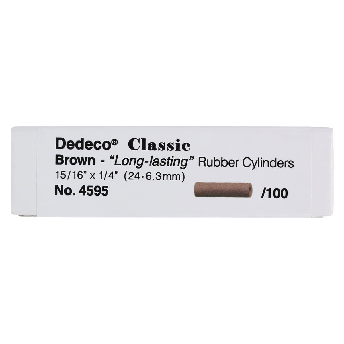Dedeco Brown Classic Rubber Clasp Polishers, Aluminum Oxide, Cylinder, 15/16" x 1/4" (24 x 6.3 mm), Box of 100, #4595 thumbnail 2