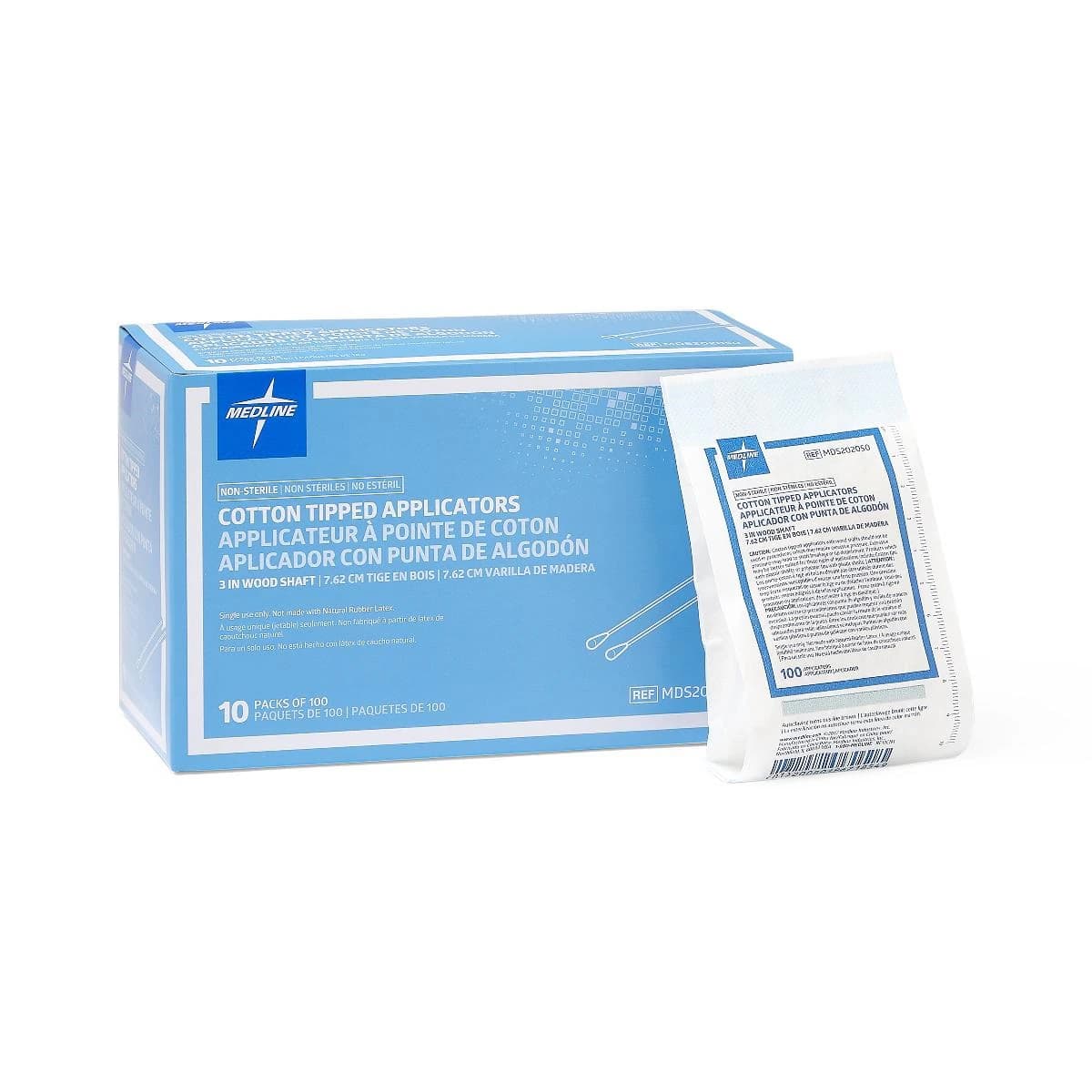 Medline Applicator Cotton Tip Wood, Non-Sterile, 3 in, 10000/Case - Applicator Cotton Tip Wood NS - Image 1