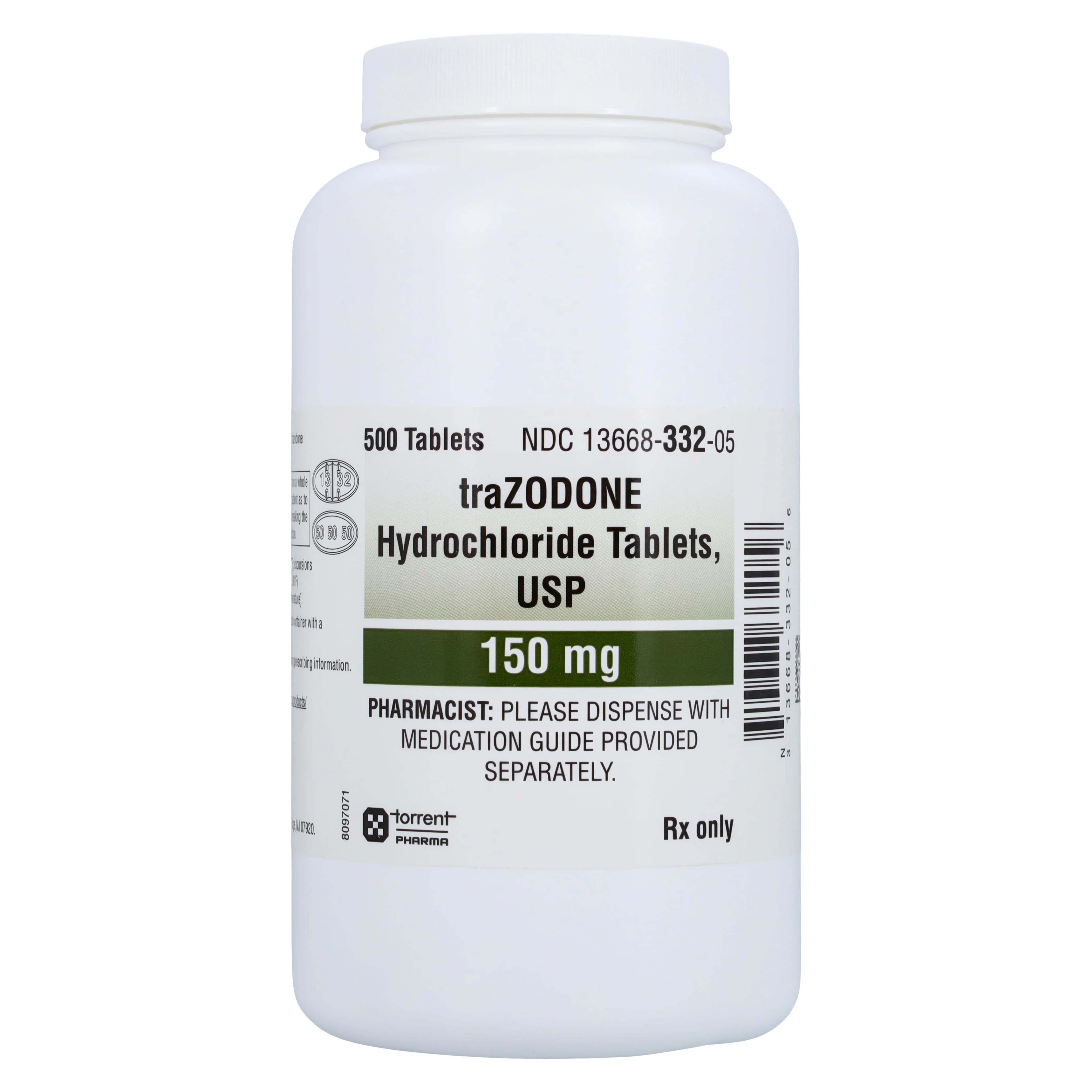 Trazodone HCl Tablets 150mg, 500 Count Bottle (Torrent Pharmaceuticals) - Trazodone HCl Tablets - Image 1