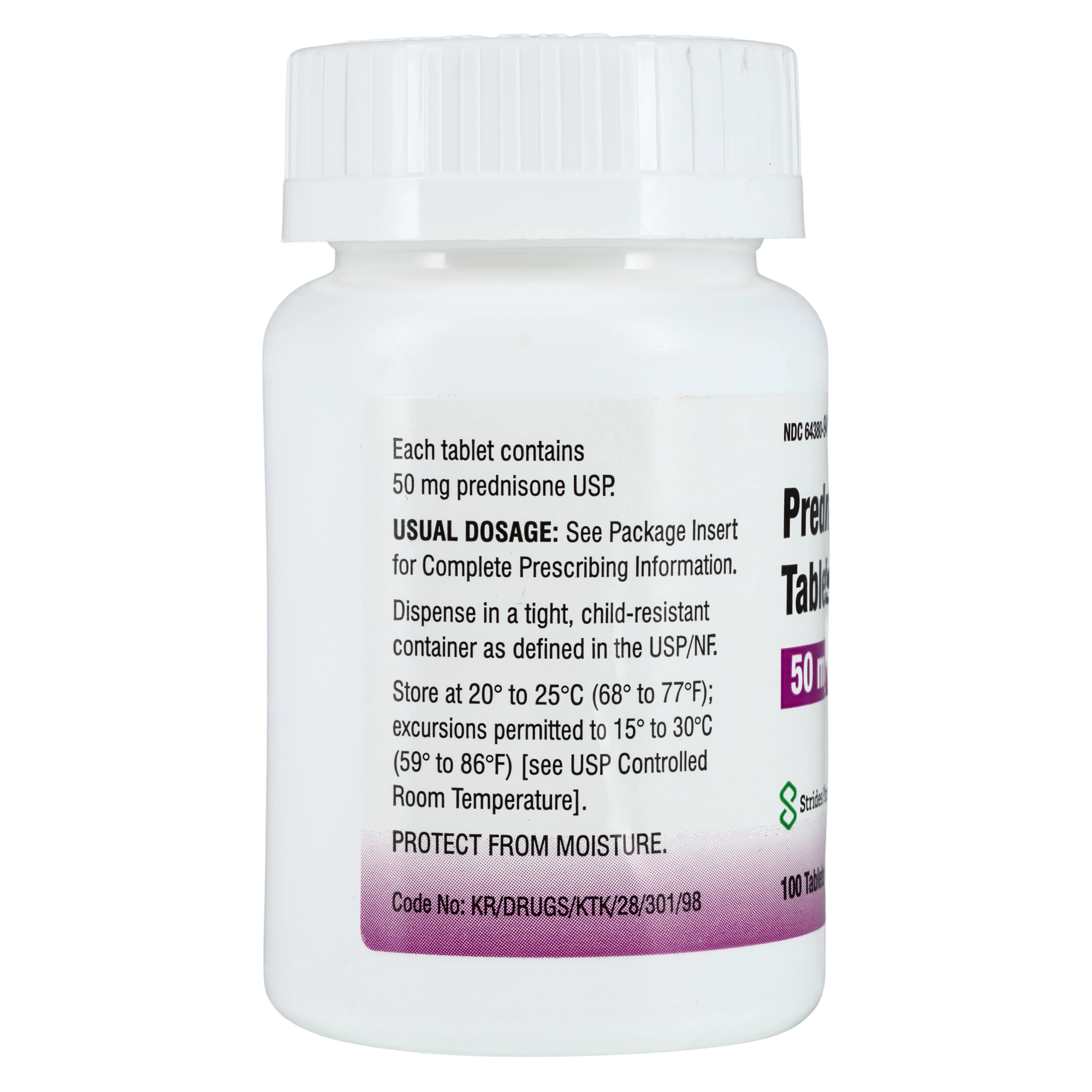 Prednisone Tablets, 50mg, 100/Bottle, Strides Pharma thumbnail 2
