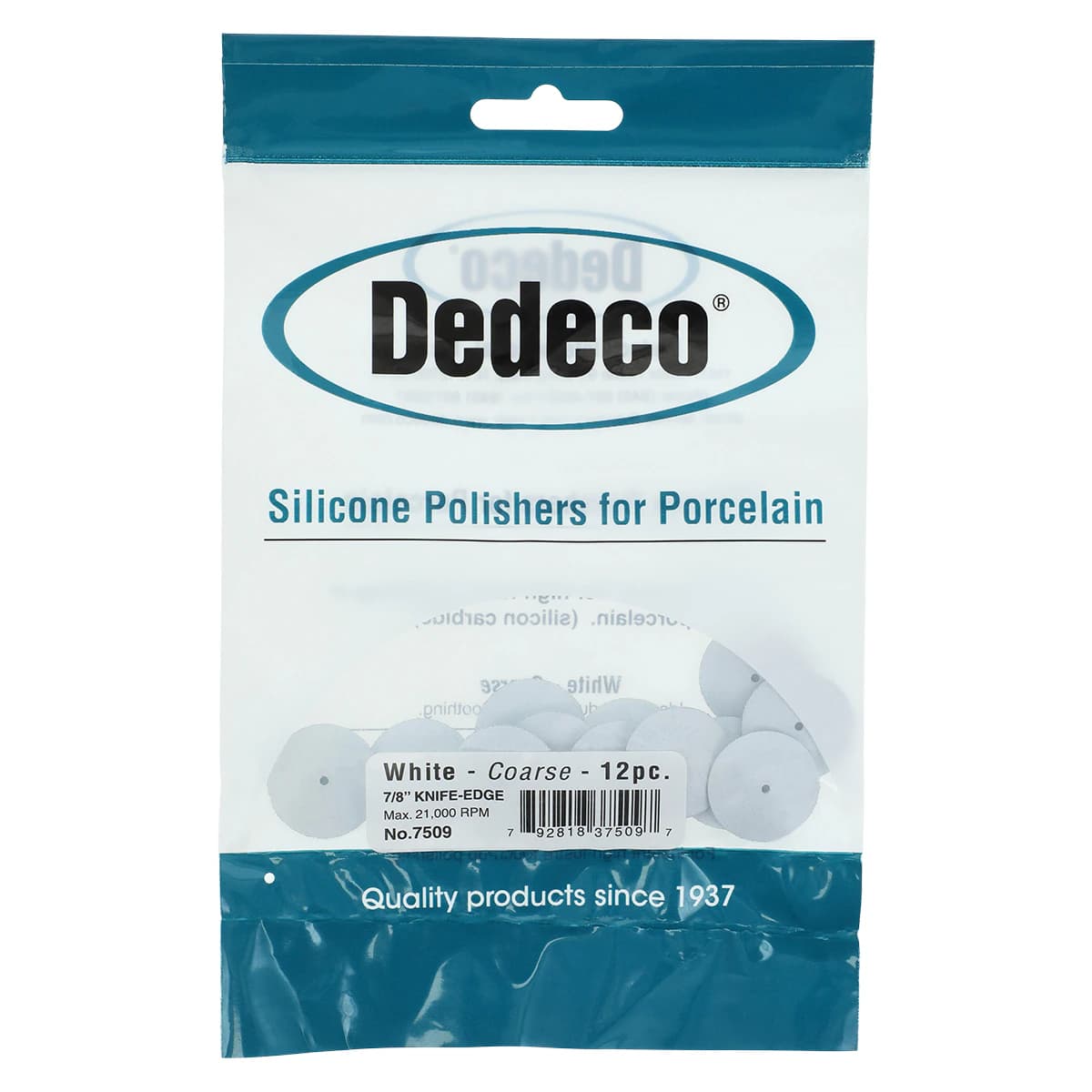 Dedeco Silicon Polishers for Porcelain, White, Coarse, 7/8" Knife-Edge Wheel, 12/Pkg - Silicon Polishers For Porcelain, 12/Pkg - White, Coarse, 7/8", Wheel, Knife Edge - Image 1