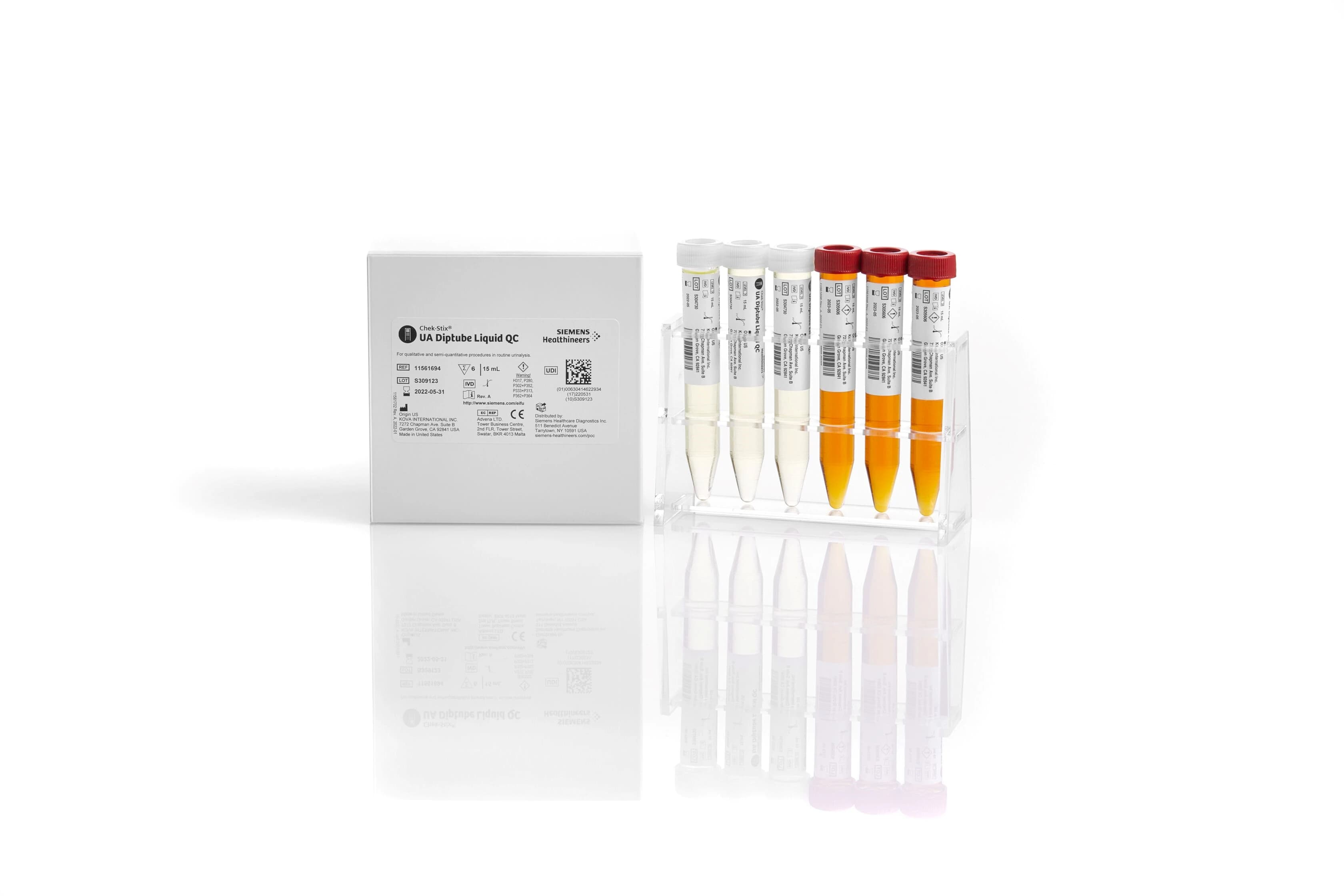 Siemens Chek-Stix UA Diptube Liquid Quality Control, 2 Levels, 6 x 15 mL Kit - Chek-Stix UA Diptube Liqd QC - Image 1
