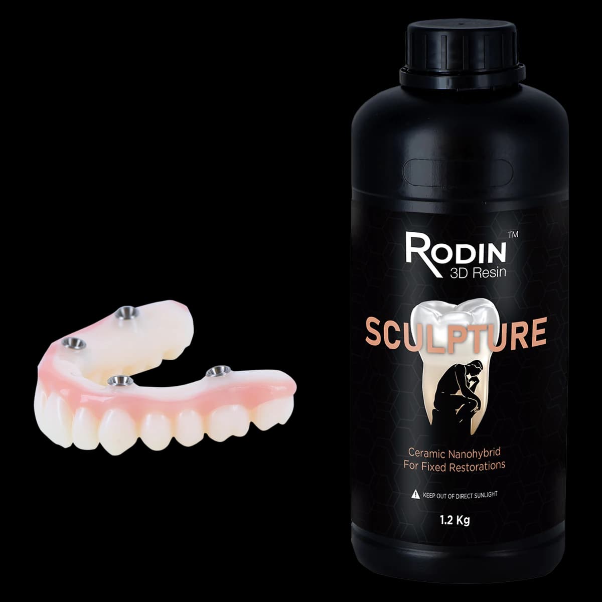 Rodin Sculpture Ceramic Nanohybrid 3D Printing Resin, Shade A2, 1.2 kg Bottle, 3DR-CNR-A2-1200 - Rodin Sculpture A2 1.2kg Bottle of 1 - Image 1