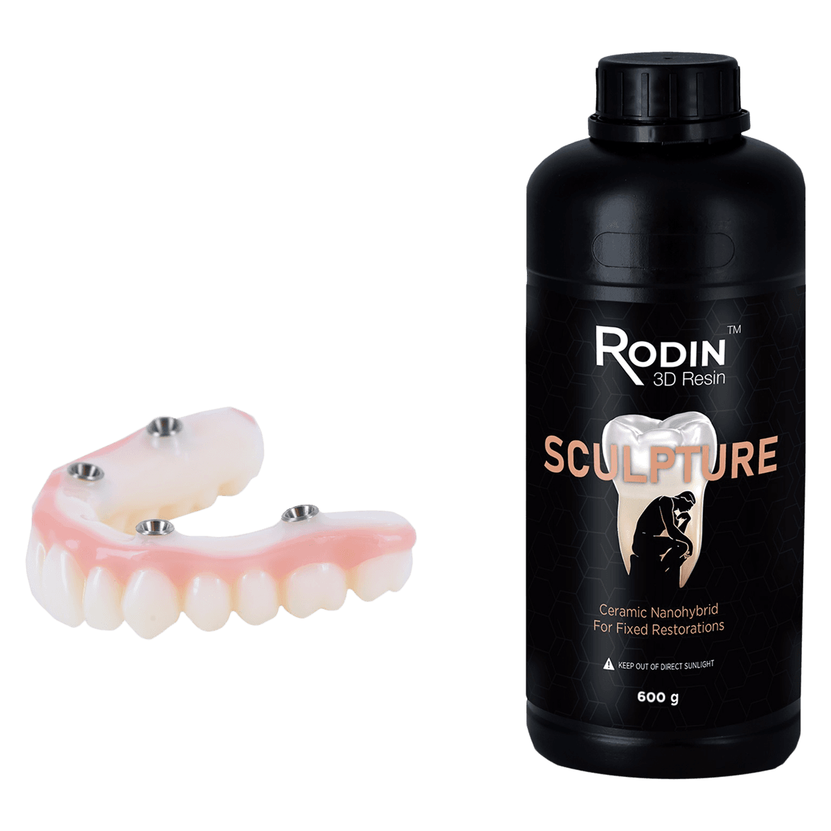 Pac-Dent Rodin Sculpture Ceramic Nanohybrid 3D Printing Resin, Shade A2, 600 g Bottle, 3DR-CNR-A2-600 - Rodin Sculpture A2 600g - Image 1