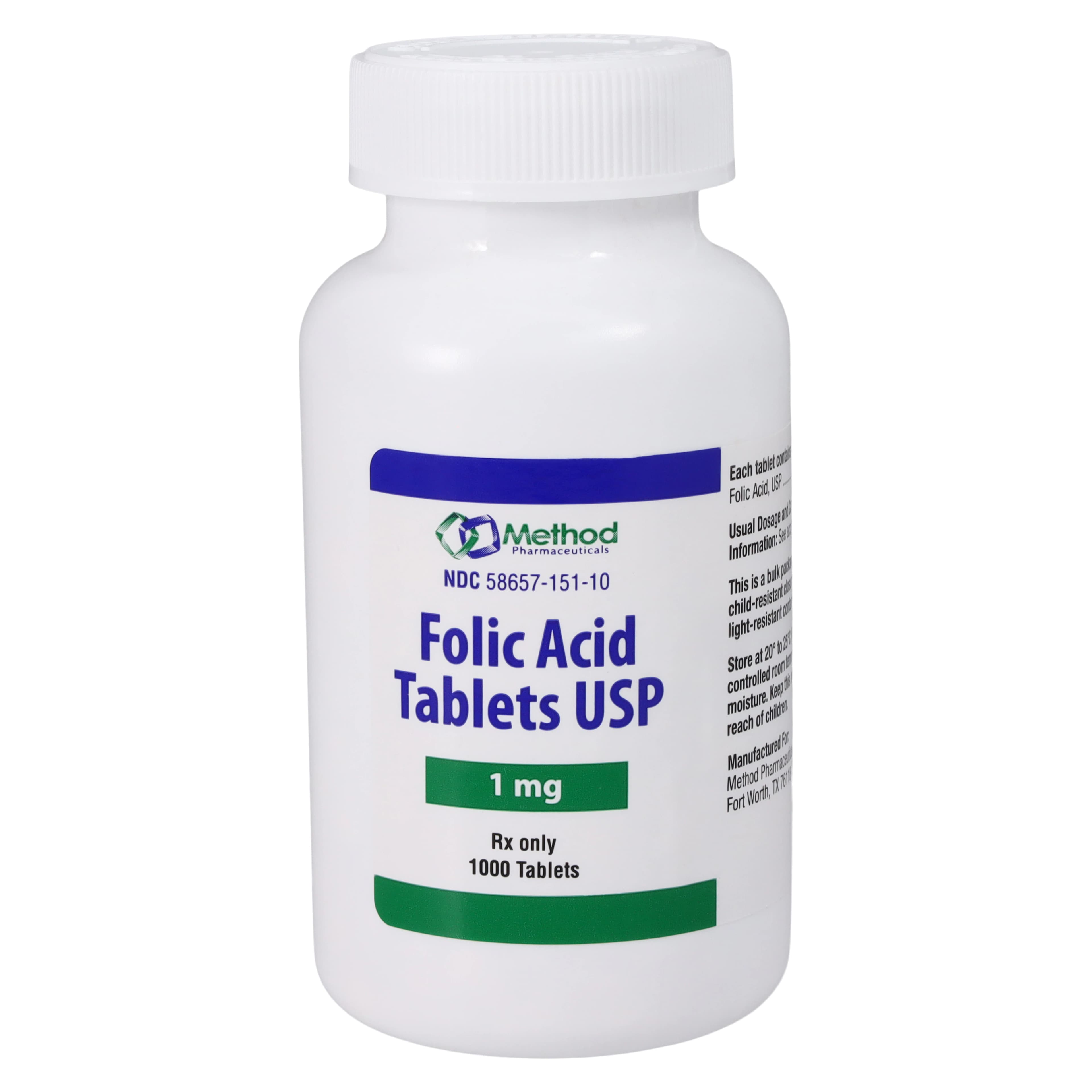 Folic Acid Tablets, 1mg, 1000/Bottle - Folic Acid Tablets - Image 1