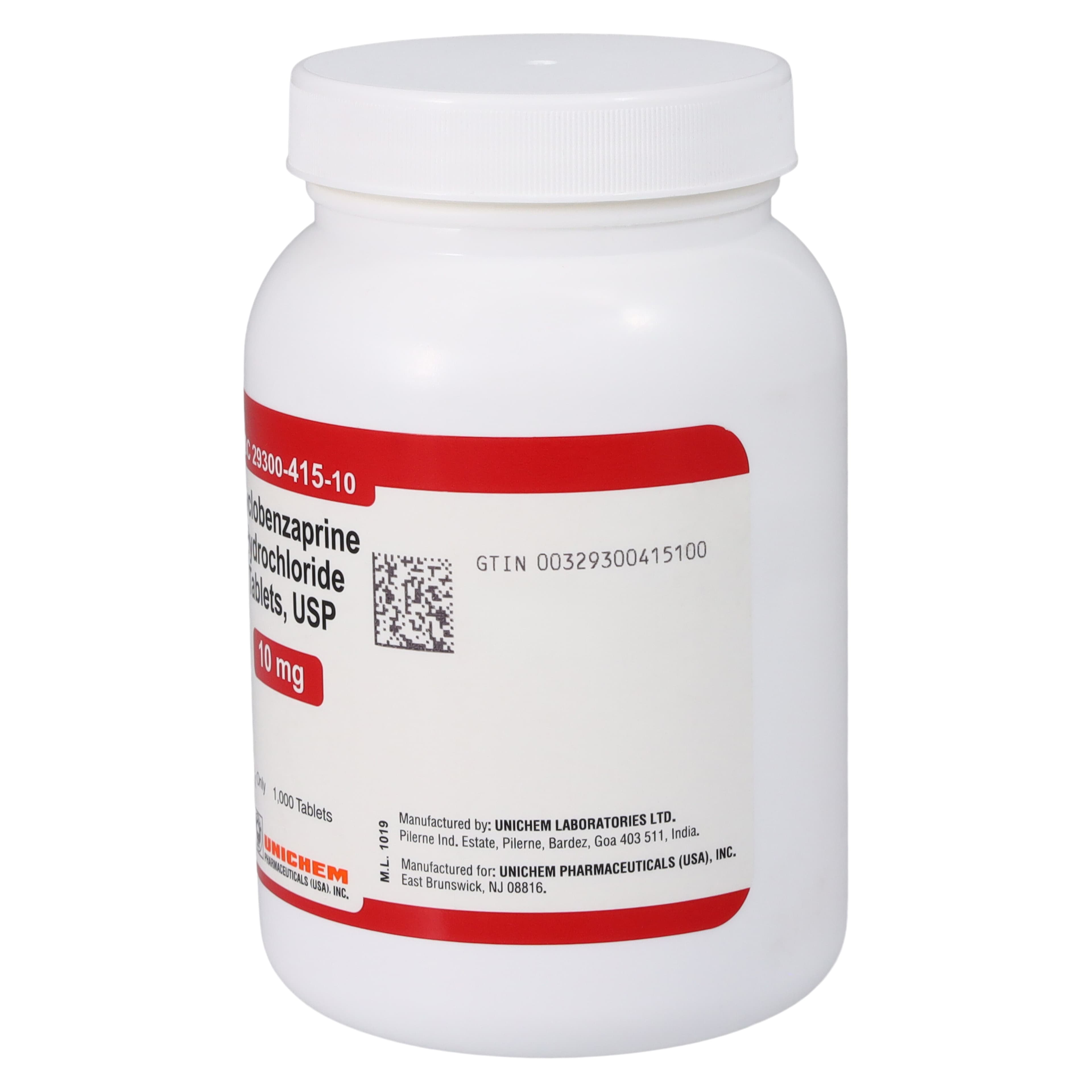 Cyclobenzaprine HCl Tablets 10mg, 1000/Bottle, Unichem Pharmaceuticals thumbnail 3