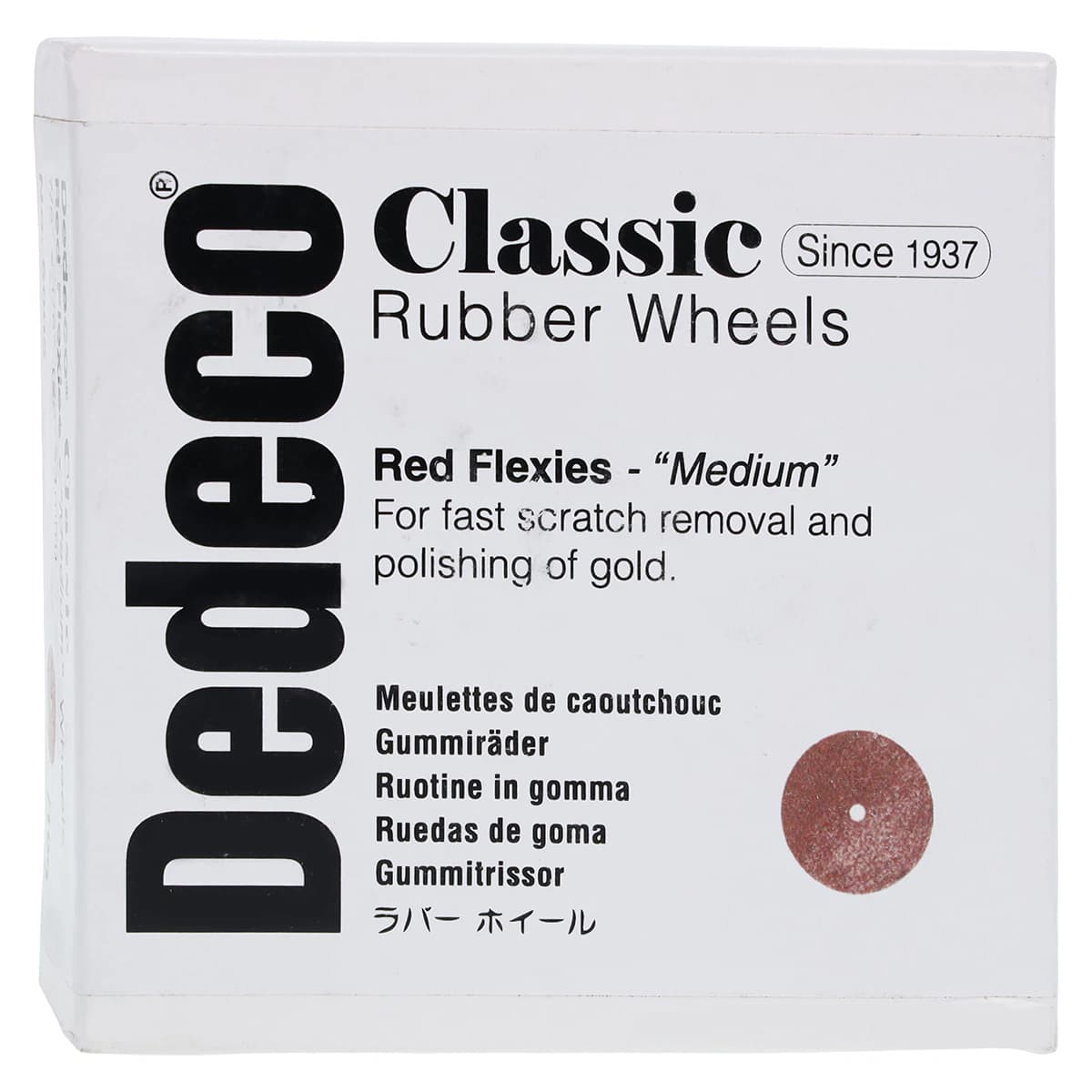 Dedeco Red Flexies Classic Rubber Wheel, Medium, Square Edge, 7/8" x 1/8" (22 x 3.1 mm), 100/Box, 5005 - Red Flexies-Medium Wheels 7/8''X1/8'' 100/Bx - Image 1