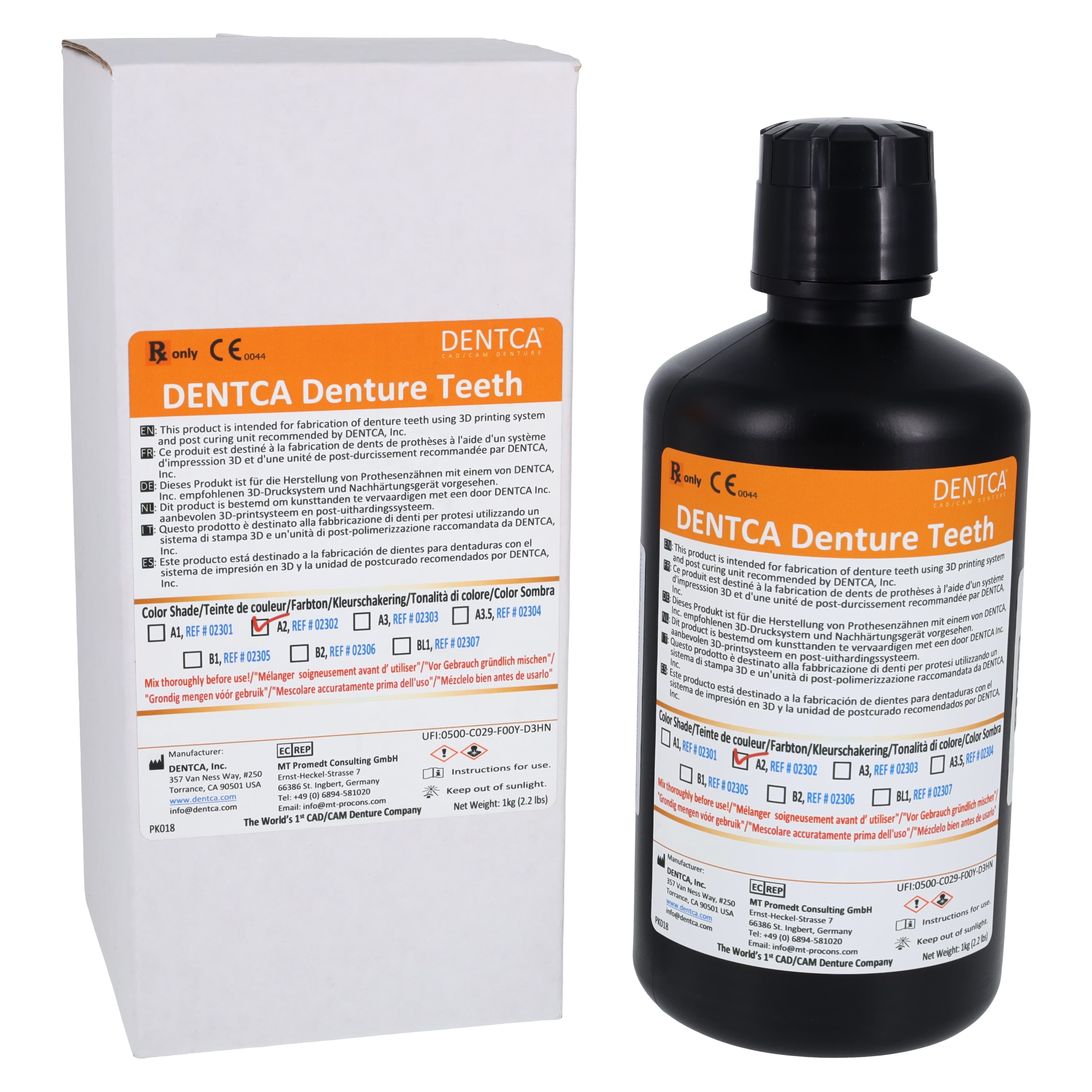 Dentca Denture Teeth 3D Print Resin, Shade A2, 1 kg Bottle - Denture Teeth 3D Print Resin - Image 1