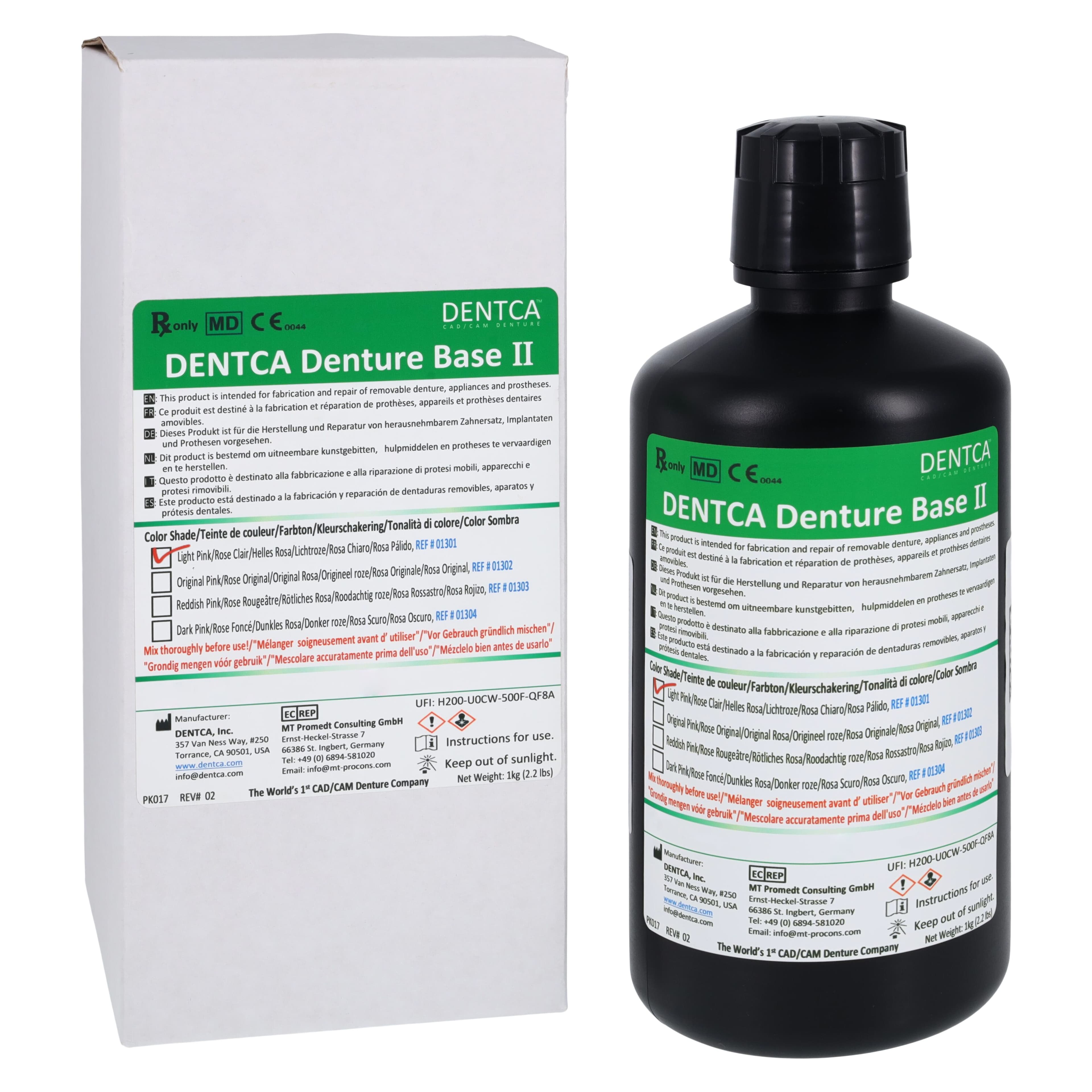 Dentca Denture Base II 3D Print Resin, Light Pink, 1 Kg Bottle - Denture Base II - Image 1