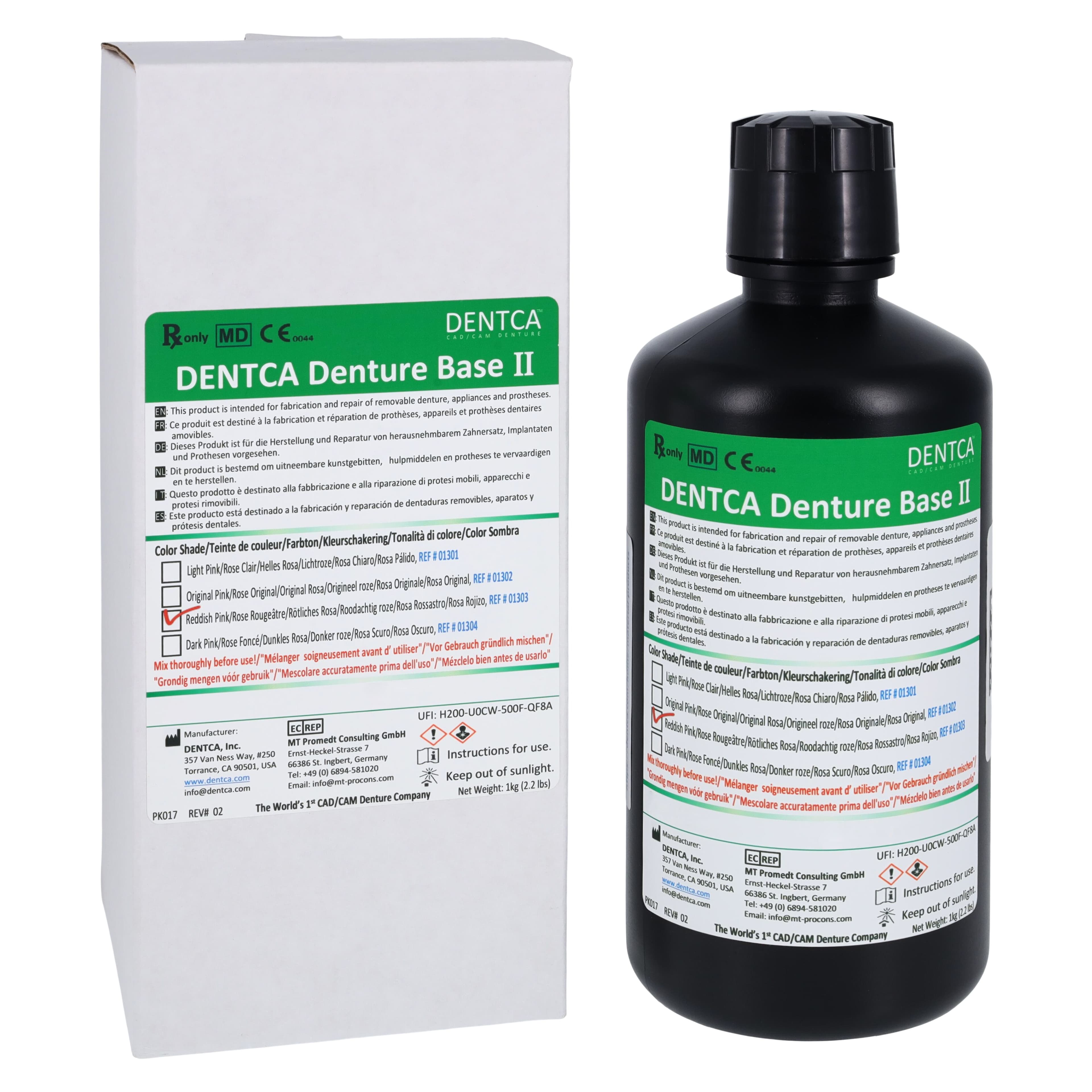 Dentca Denture Base II 3D Print Resin, Red Pink, 1 Kg Bottle thumbnail 2