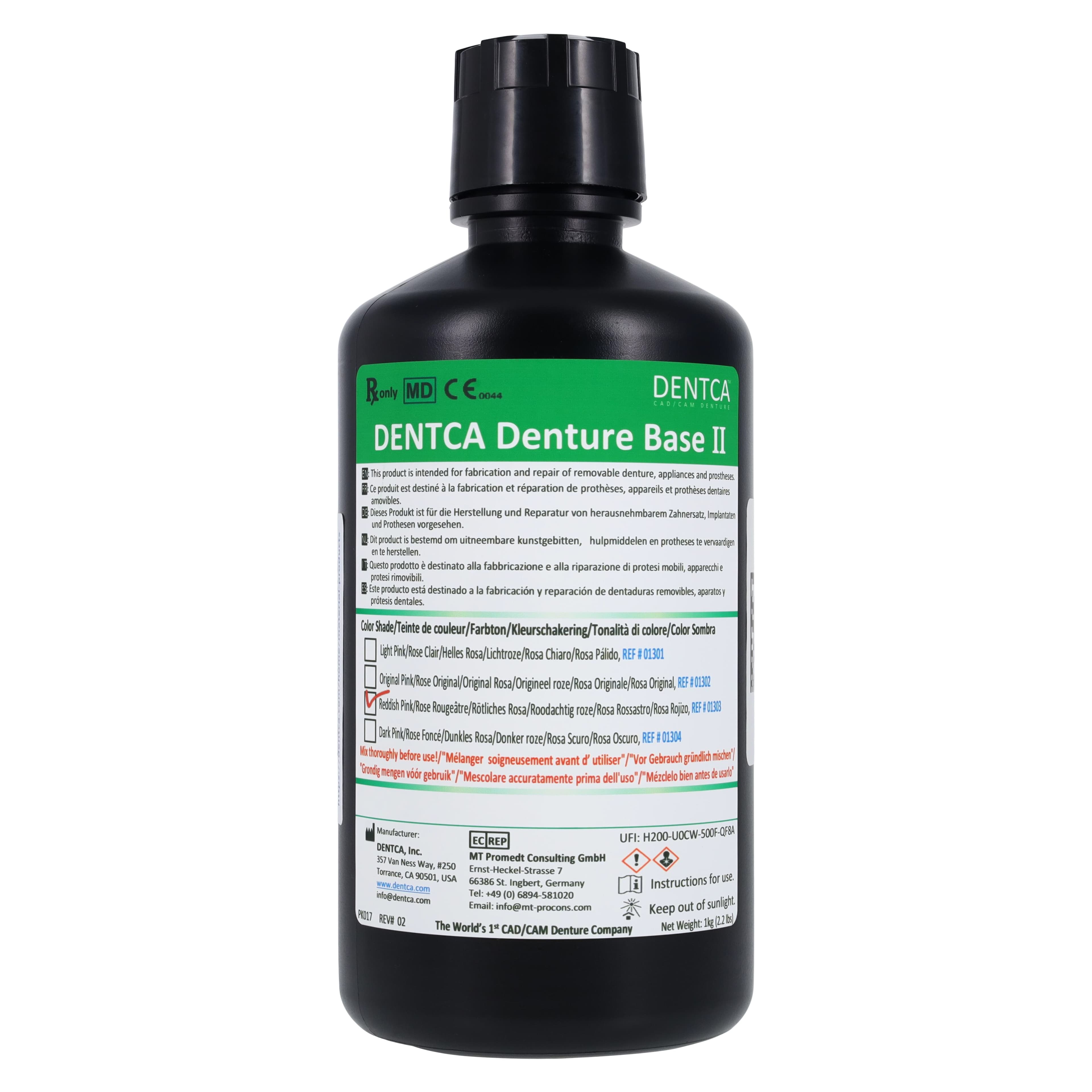 Dentca Denture Base II 3D Print Resin, Red Pink, 1 Kg Bottle thumbnail 3