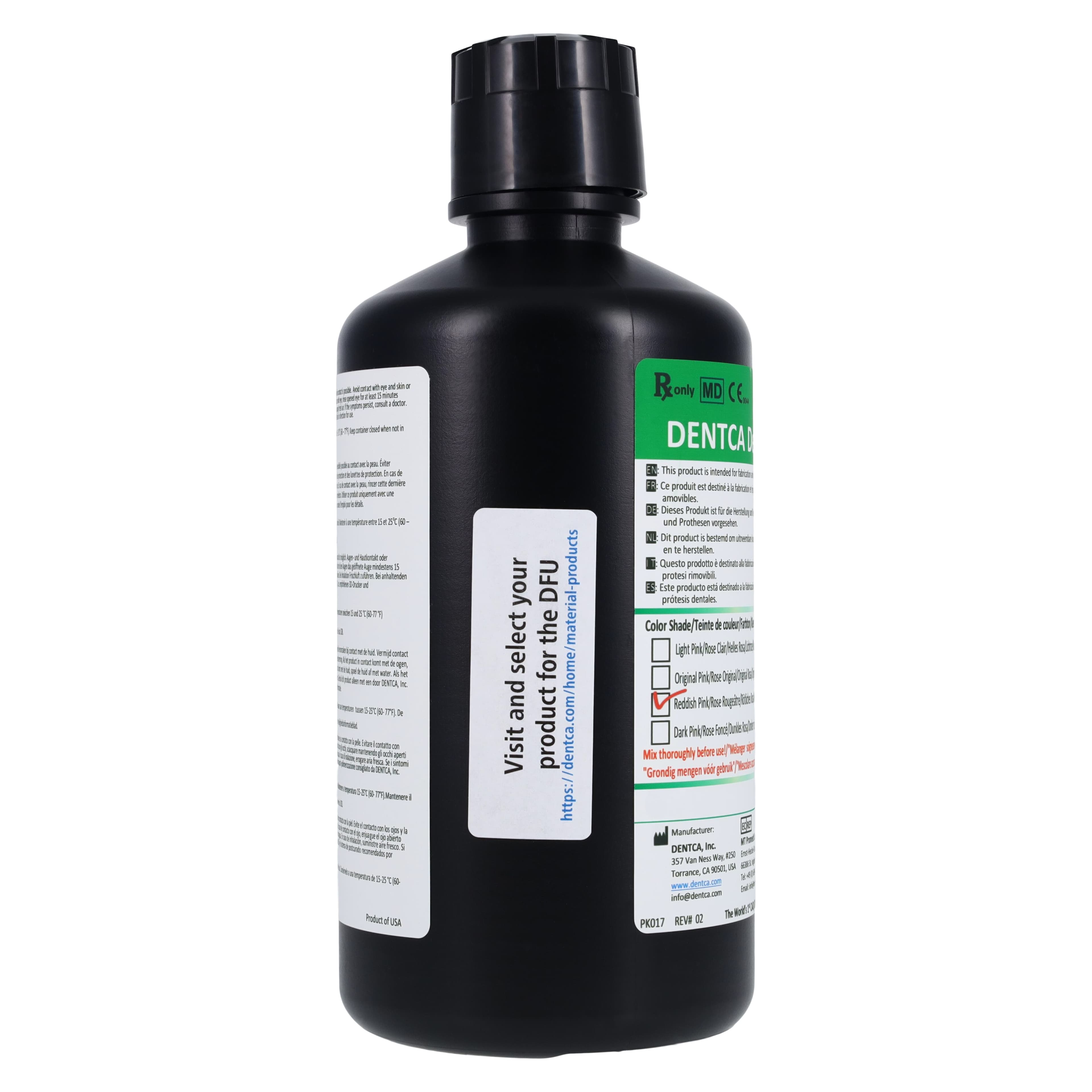 Dentca Denture Base II 3D Print Resin, Red Pink, 1 Kg Bottle thumbnail 5