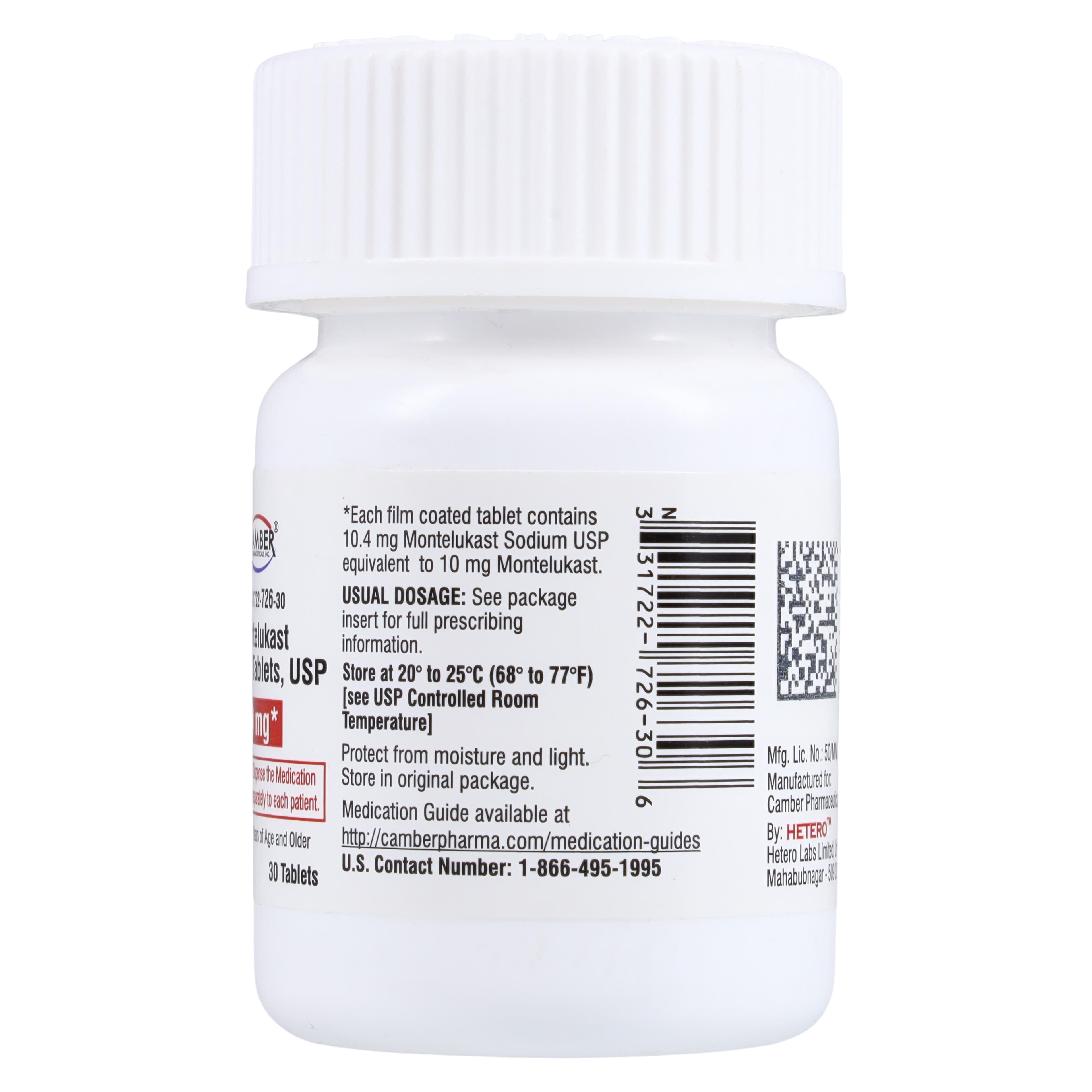 Montelukast Sodium Tablets, 10mg, 30/Bottle, Camber Pharmaceuticals thumbnail 2