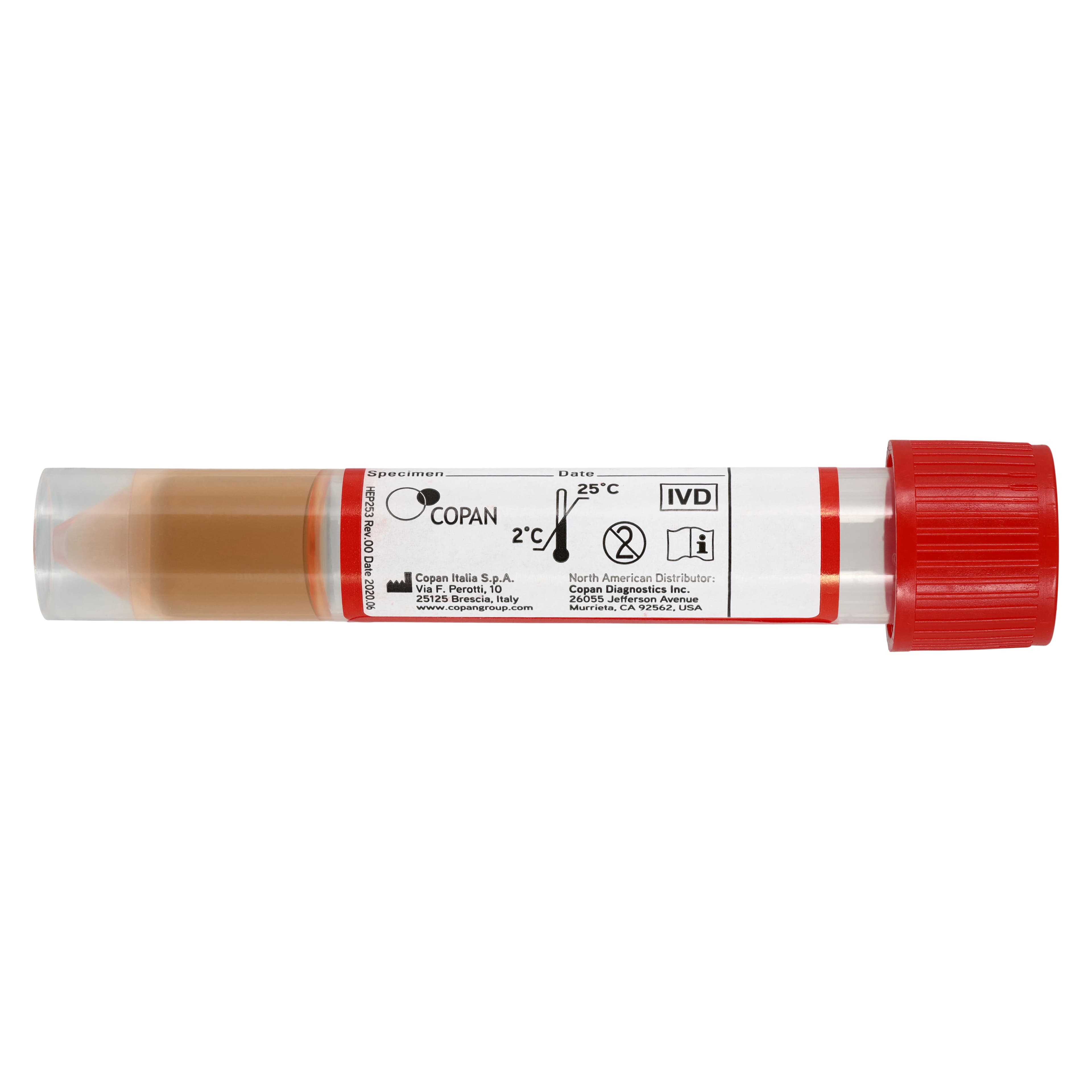 Copan Diagnostics Flocked Swab, Single Mini-Tip NP, Skirted Tube with Red Cap, 16x100mm, 3mL, No Beads, 50/Box thumbnail 4