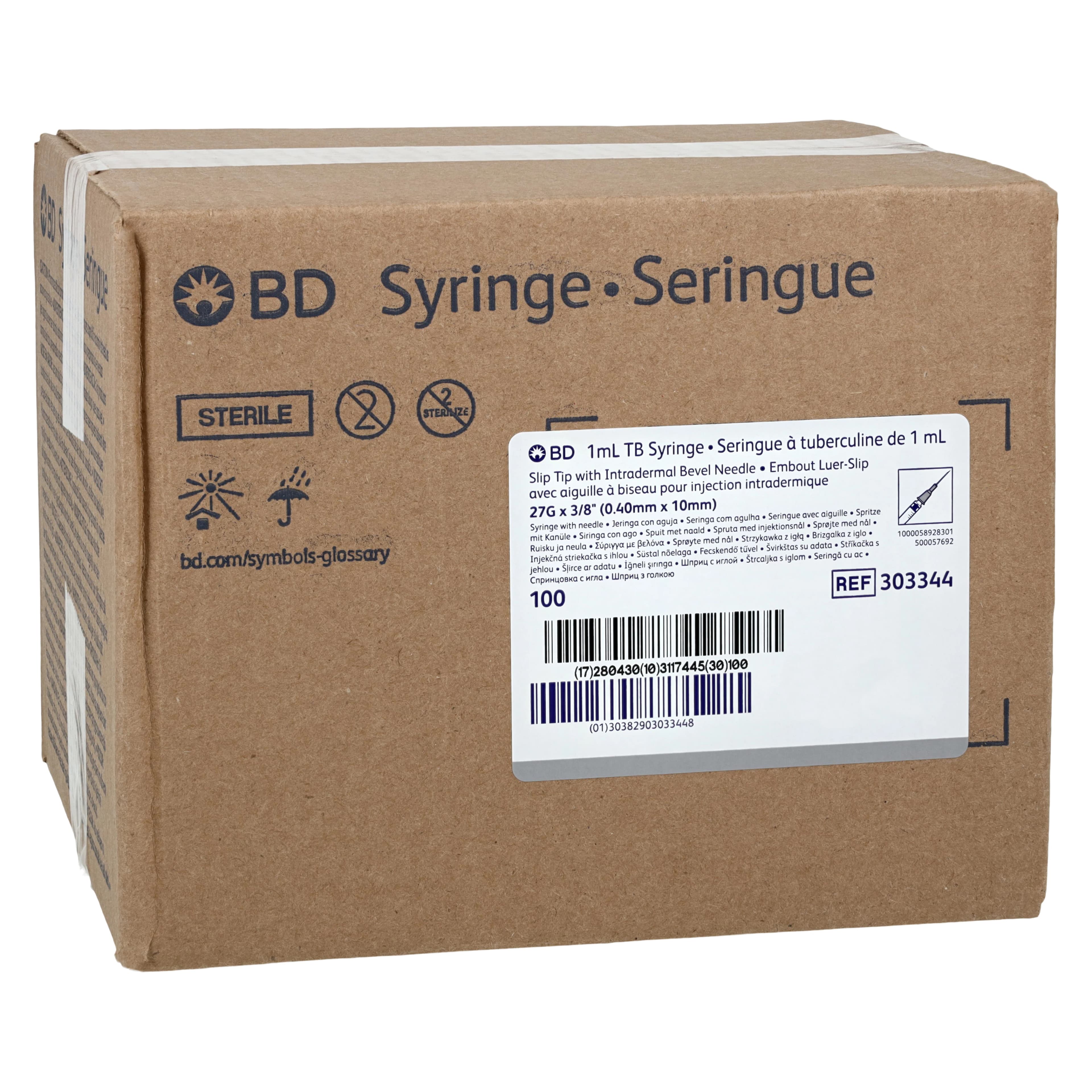 BD Tuberculin Syringes with Needle Slip, 1cc, 27G x 3/8", Sterile, Single Use, Gray, 100/Box - TB Syringes w/Needle Slip 1cc - Image 1