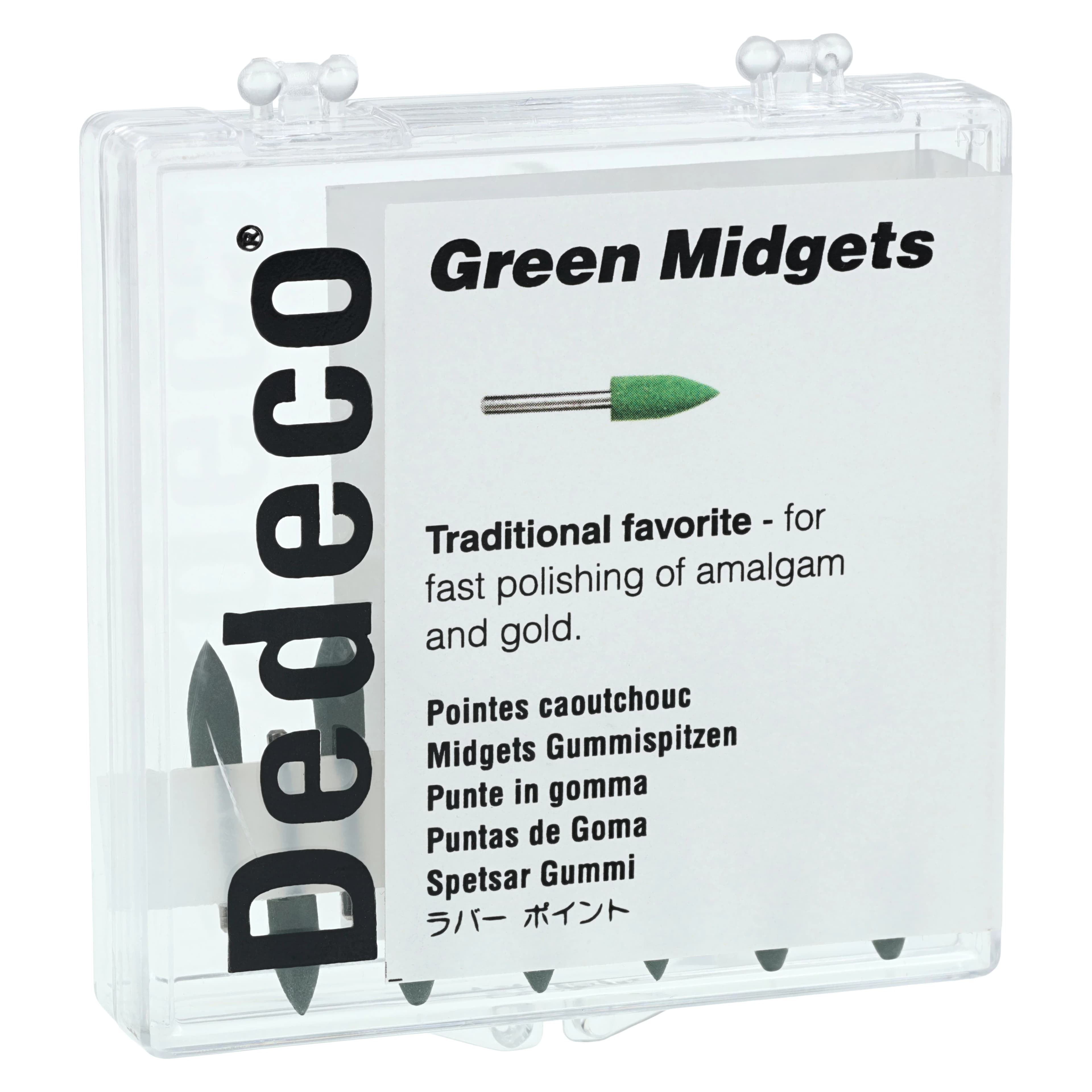 Dedeco Green Midgets Classic Rubber Polisher, FG #138, Coarse, Green, 12/Bx, 4583 - Green Midgets FG 138 12/Bx - Image 1