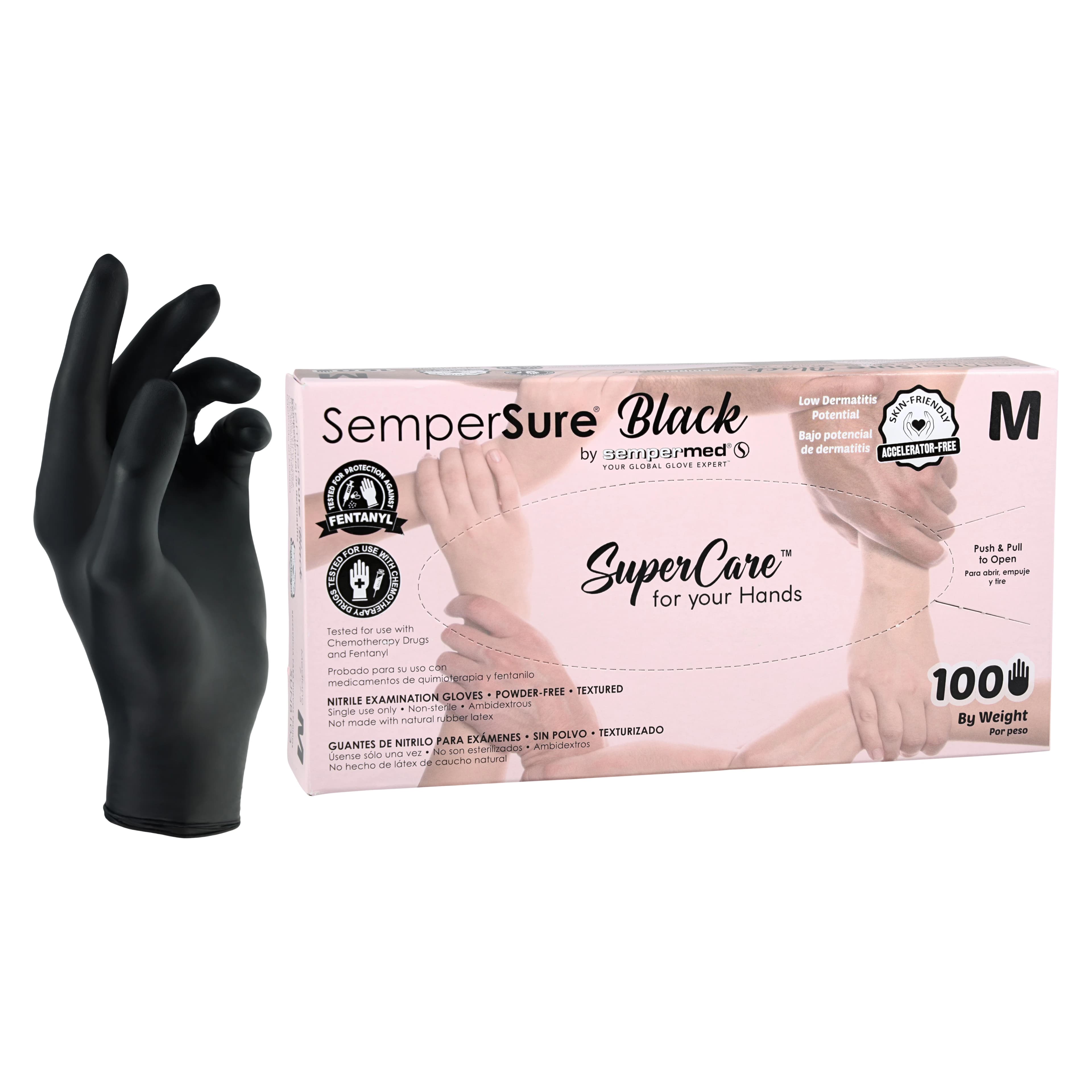 SemperSure Nitrile Exam Gloves, Powder Free, Textured, Non-Sterile, Medium, Black, 100/Box thumbnail 2