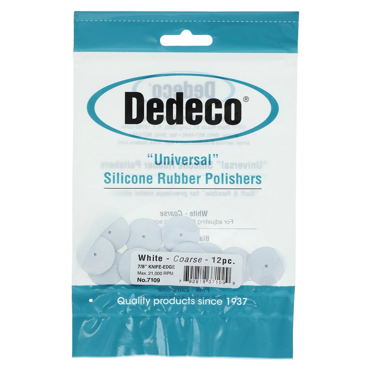 Dedeco Universal Silicone Rubber Polisher, White Coarse, Knife-Edge, 7/8" Diameter, 12/Pkg, 7109 - Polisher Universal Silicone Rubber, 12/Pkg - White Coarse 7/8” Knife - Image 1