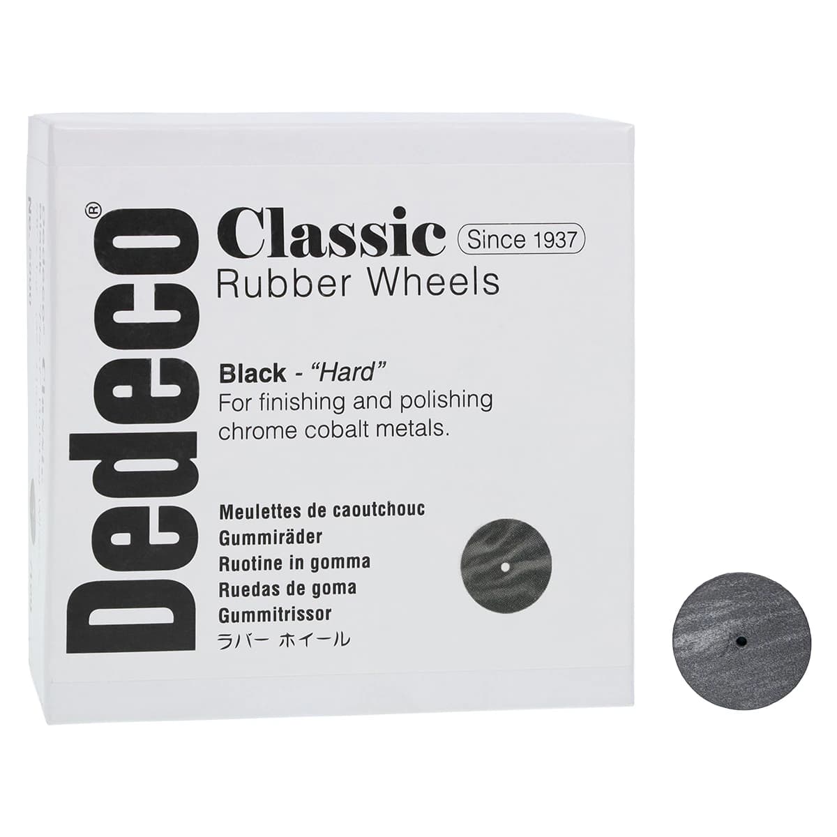 Dedeco Classic Black Square-Edge Rubber Wheels, Hard, 7/8" x 1/8" (22 x 3.1 mm), 100/Box - Black Wheels 7/8''X1/8'' 100/Bx - Image 1