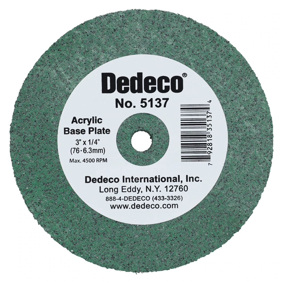 Dedeco Acrylic Base Plate Lathe Wheel, 3" x 1/4", Green, Coarse, 1/Pk, 5137 thumbnail 2
