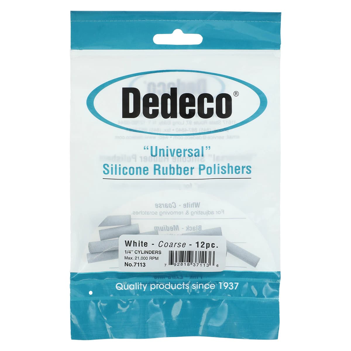 Dedeco Universal Silicone Rubber Polisher, White Coarse, Cylinder 15/16" x 1/4", 12/Pkg - Polisher Universal Silicone Rubber, 12/Pkg - White Coarse 15/16” Cylinder - Image 1