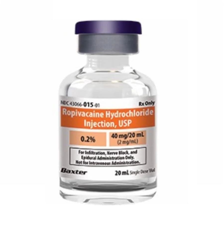 Ropivacaine HCl Injection 0.2% (2 mg/mL), Preservative-Free, Single-Dose Vial, 20 mL, 10/Package - Ropivacaine Inj SDV 20ml - Image 1